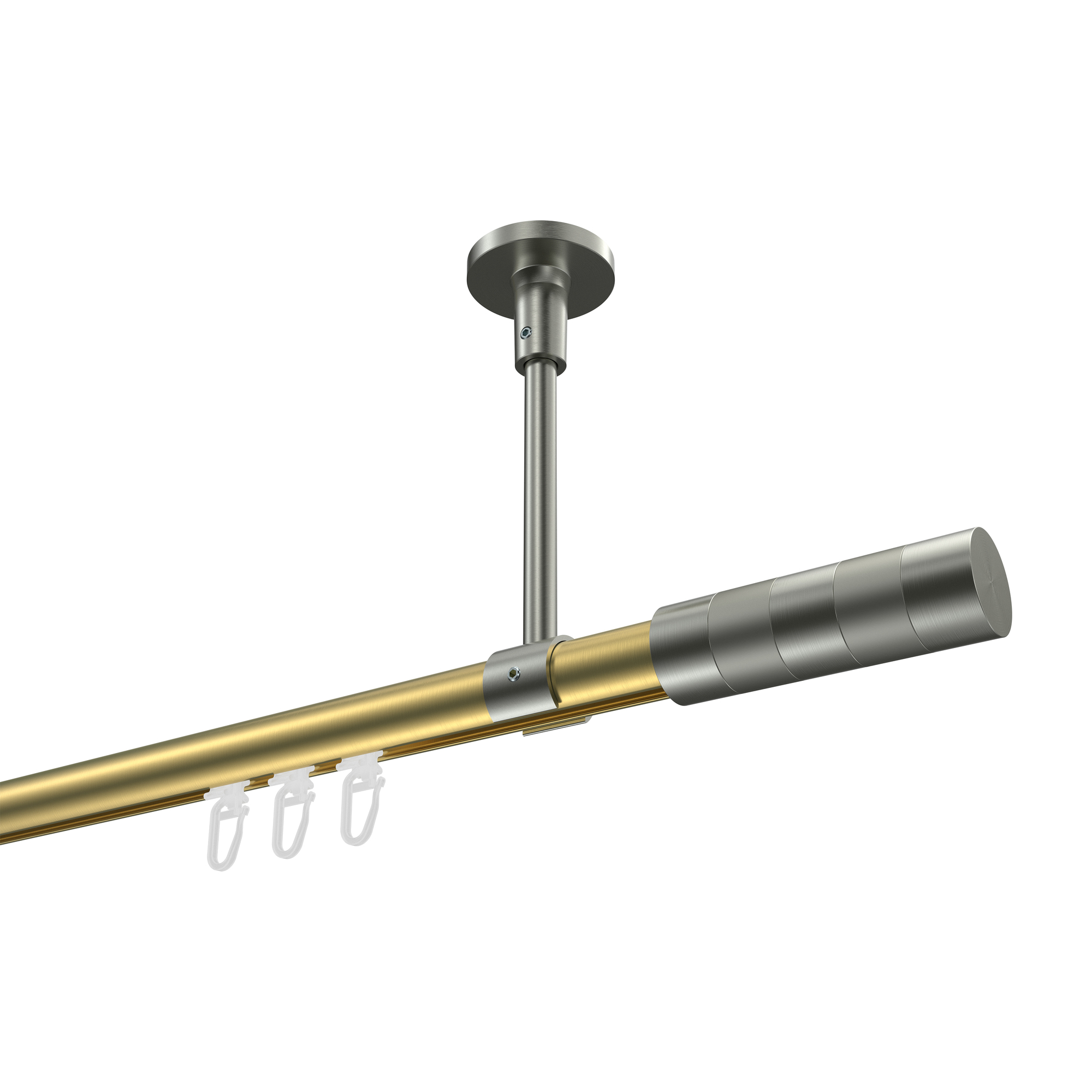 Gardinenstange mit Innenlauf (Deckenbefestigung) Messing-Optik / Edelstahl-Optik, Aluminium / Metall 20 mm Ø Sonette Mavell Gardinenstange mit Innenlauf (Deckenbefestigung) Messing-Optik / Edelstahl-Optik, Aluminium / Metall 20 mm Ø Sonette Mavell