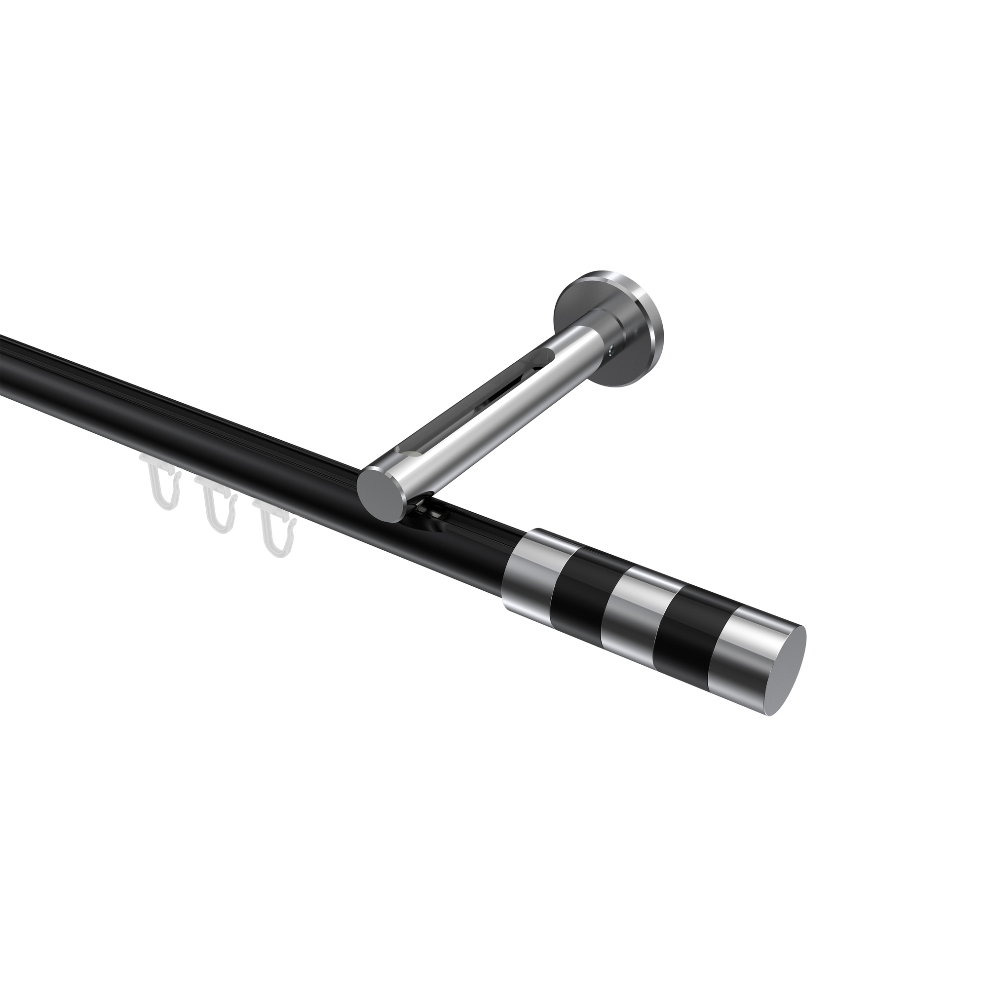 Gardinenstange mit Innenlauf Schwarz / Chrom, Aluminium / Metall 20 mm Ø Siteno Mavell Gardinenstange mit Innenlauf Schwarz / Chrom, Aluminium / Metall 20 mm Ø Siteno Mavell