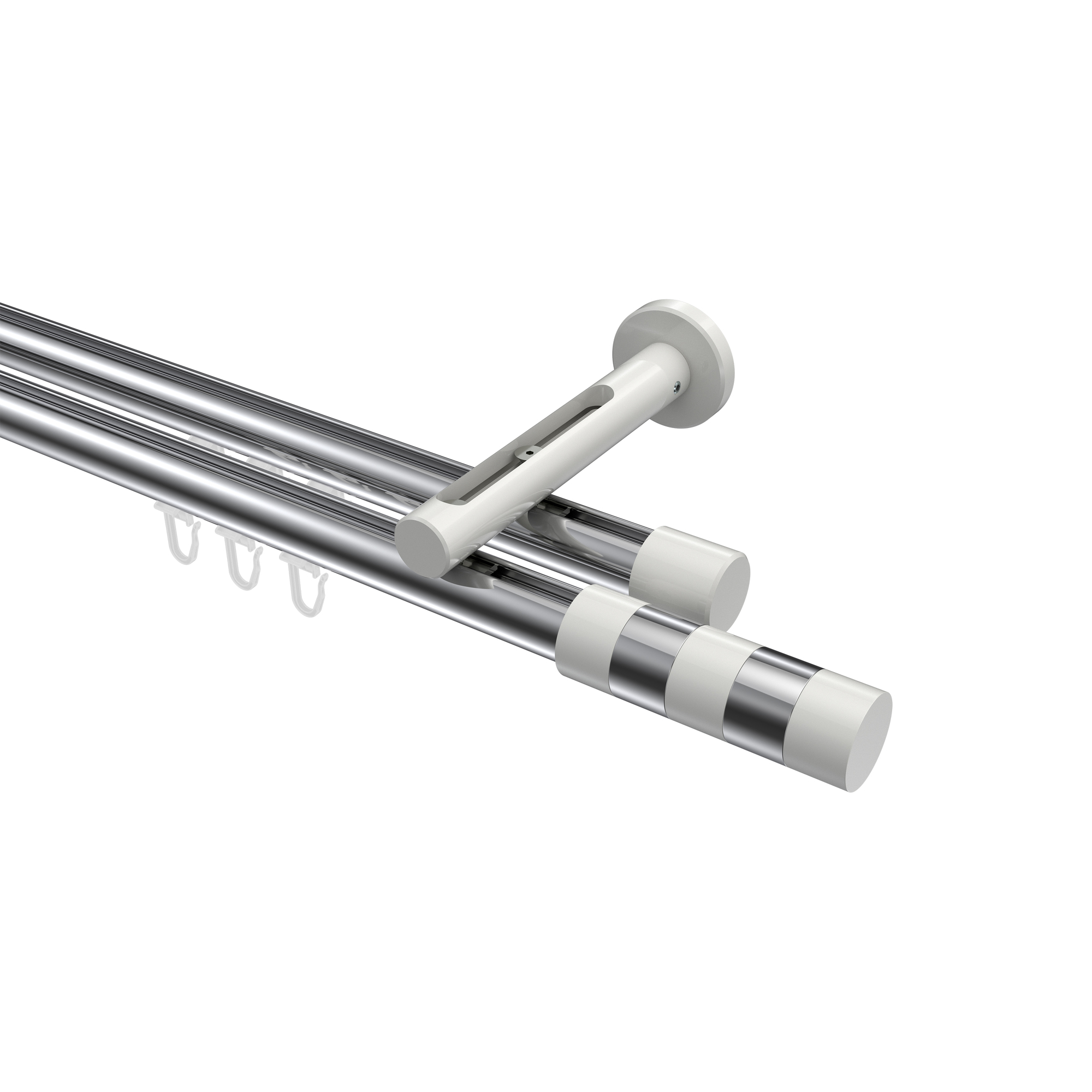Gardinenstange mit Innenlauf Chrom / Weiß, Aluminium / Metall 20 mm Ø Siteno Mavell, 2-läufig Gardinenstange mit Innenlauf Chrom / Weiß, Aluminium / Metall 20 mm Ø Siteno Mavell, 2-läufig