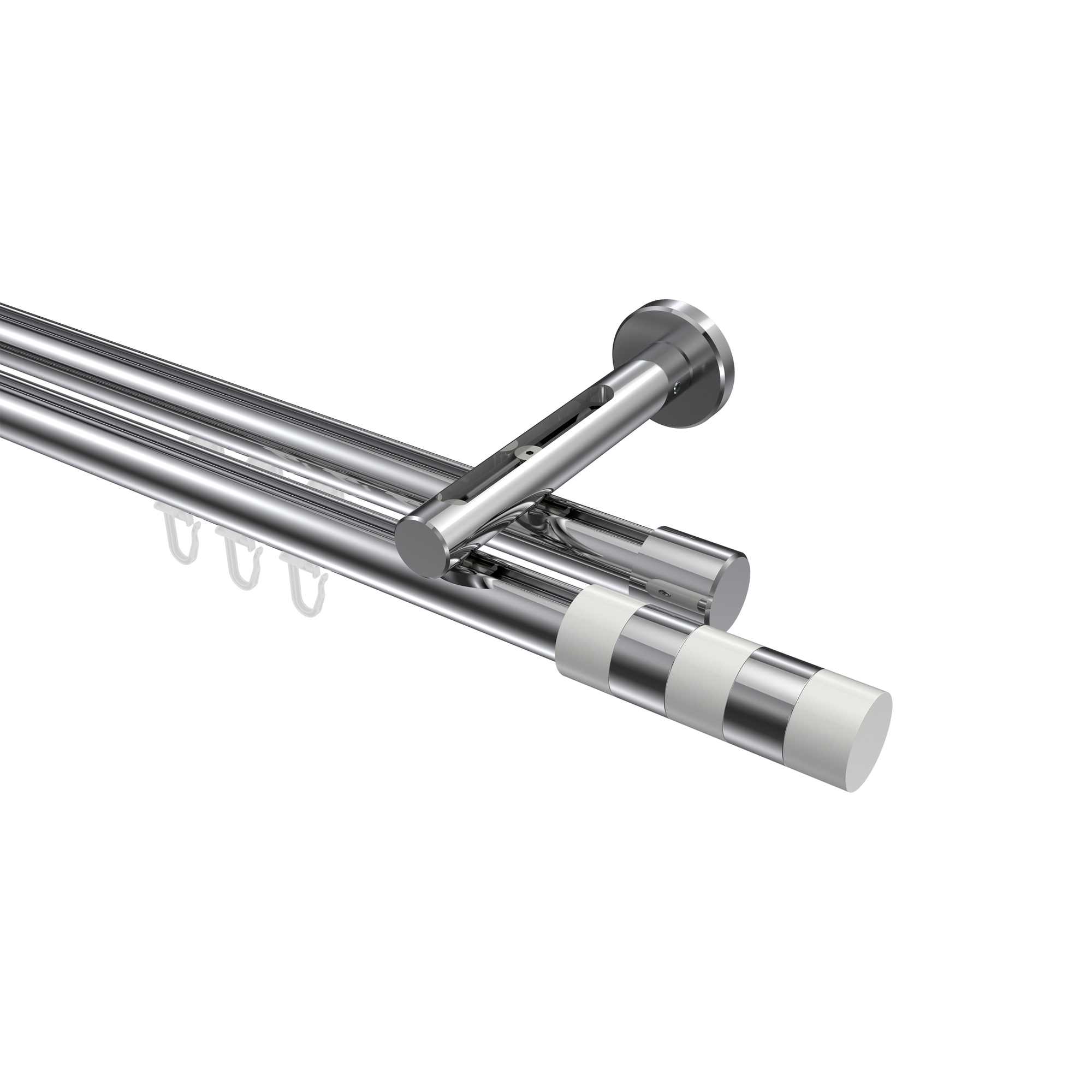 Innenlauf-Vorhangstange Chrom, Aluminium / Metall 20 mm Ø Siteno Mavell, zweiläufig Innenlauf-Vorhangstange Chrom, Aluminium / Metall 20 mm Ø Siteno Mavell, zweiläufig