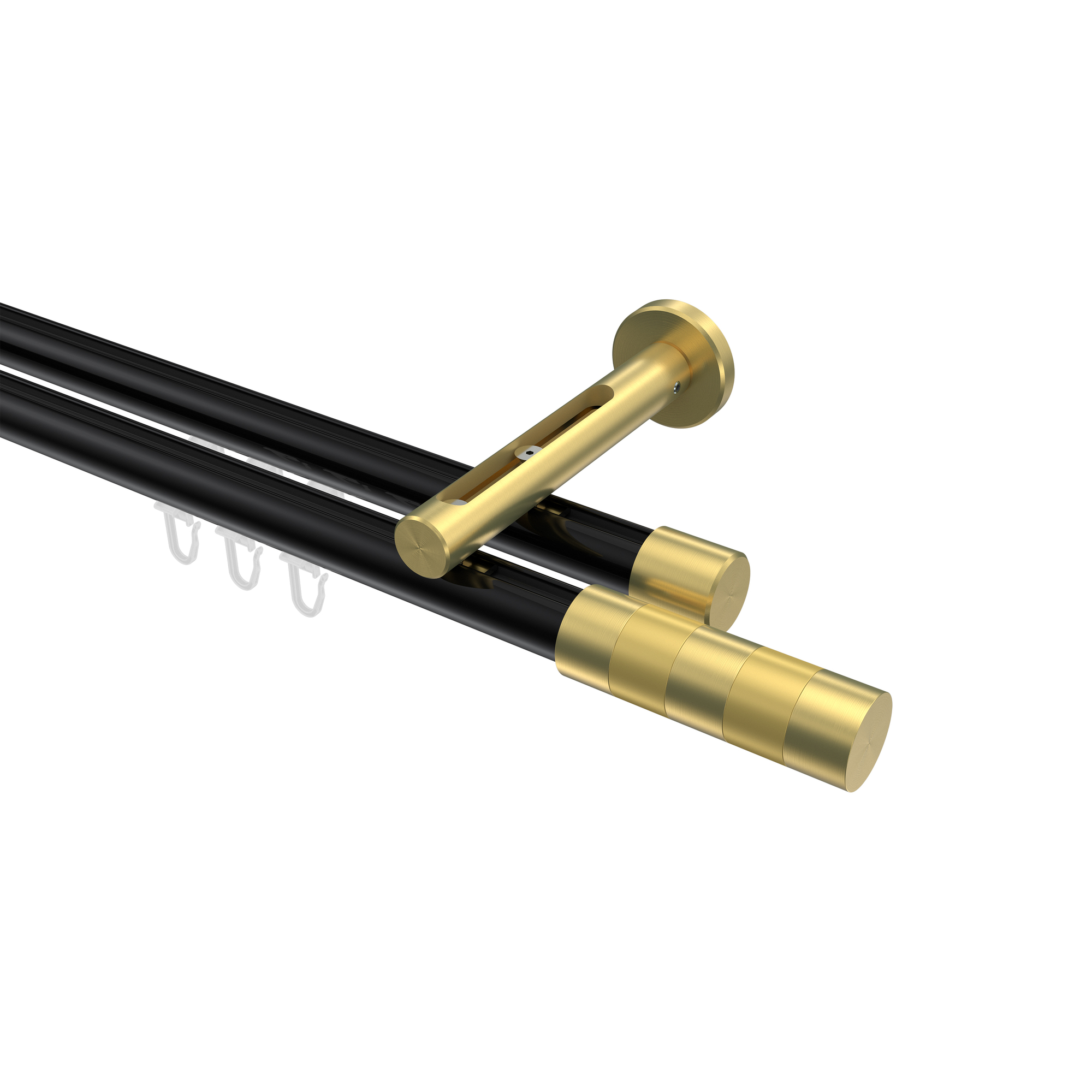 Innenlauf-Vorhangstange Schwarz / Messing-Optik, Aluminium / Metall 20 mm Ø Siteno Mavell, 2-läufig Innenlauf-Vorhangstange Schwarz / Messing-Optik, Aluminium / Metall 20 mm Ø Siteno Mavell, 2-läufig