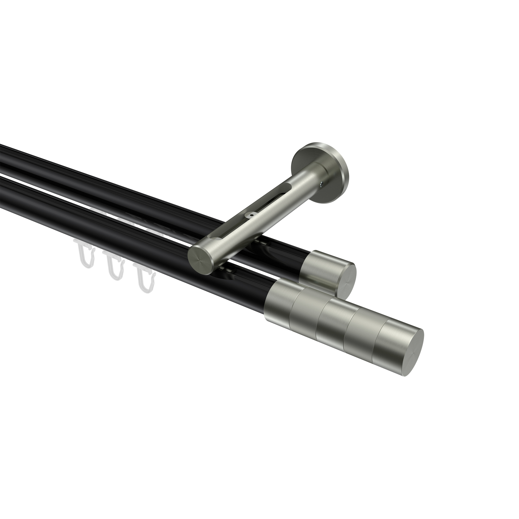 Vorhangstange mit Innenlauf Schwarz / Edelstahl-Optik, Aluminium / Metall 20 mm Ø Siteno Mavell, zweiläufig Vorhangstange mit Innenlauf Schwarz / Edelstahl-Optik, Aluminium / Metall 20 mm Ø Siteno Mavell, zweiläufig