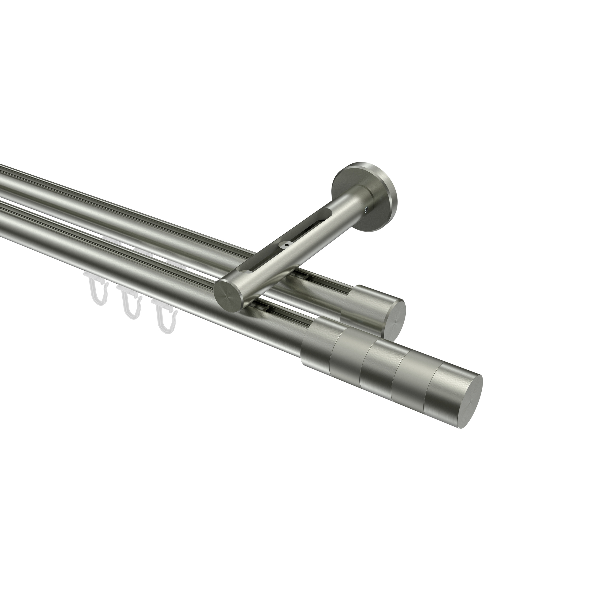 Innenlauf-Vorhangstange Edelstahl-Optik, Aluminium / Metall 20 mm Ø Siteno Mavell, zweiläufig Innenlauf-Vorhangstange Edelstahl-Optik, Aluminium / Metall 20 mm Ø Siteno Mavell, zweiläufig