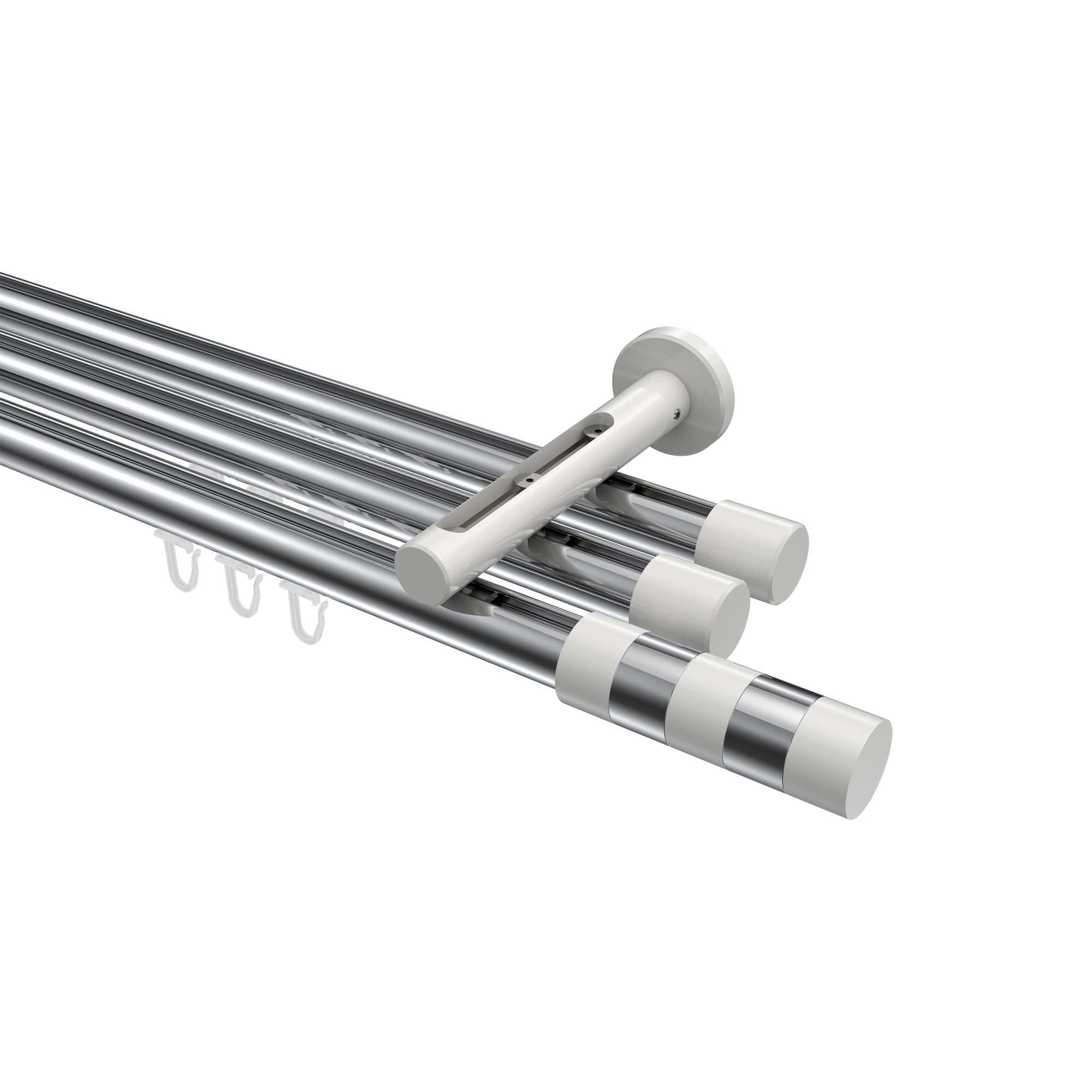Gardinenstange mit Innenlauf Chrom / Weiß, Aluminium / Metall 20 mm Ø Siteno Mavell, 3-läufig Gardinenstange mit Innenlauf Chrom / Weiß, Aluminium / Metall 20 mm Ø Siteno Mavell, 3-läufig