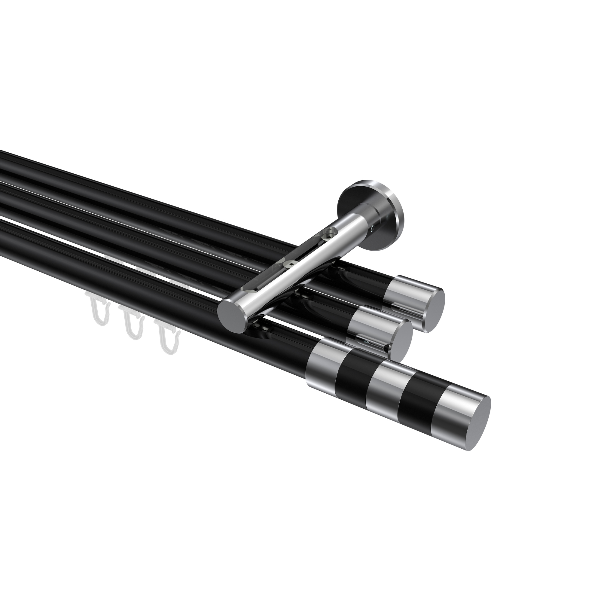 Gardinenstange mit Innenlauf Schwarz / Chrom, Aluminium / Metall 20 mm Ø Siteno Mavell, dreiläufig Gardinenstange mit Innenlauf Schwarz / Chrom, Aluminium / Metall 20 mm Ø Siteno Mavell, dreiläufig