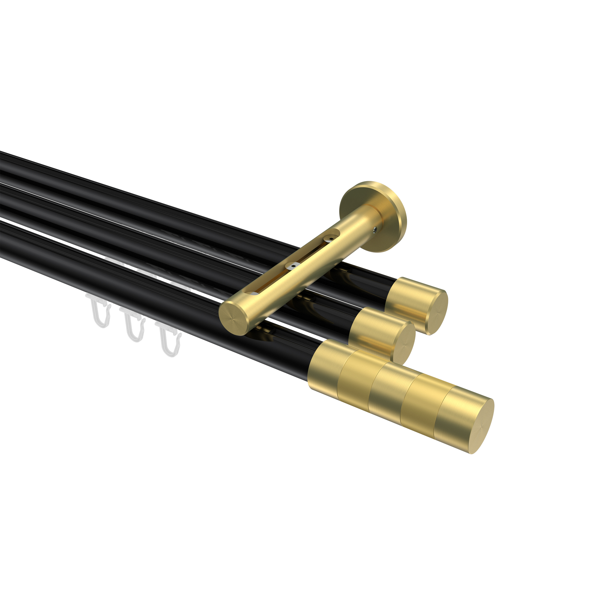 Innenlauf-Vorhangstange Schwarz / Messing-Optik, Aluminium / Metall 20 mm Ø Siteno Mavell, 3-läufig Innenlauf-Vorhangstange Schwarz / Messing-Optik, Aluminium / Metall 20 mm Ø Siteno Mavell, 3-läufig