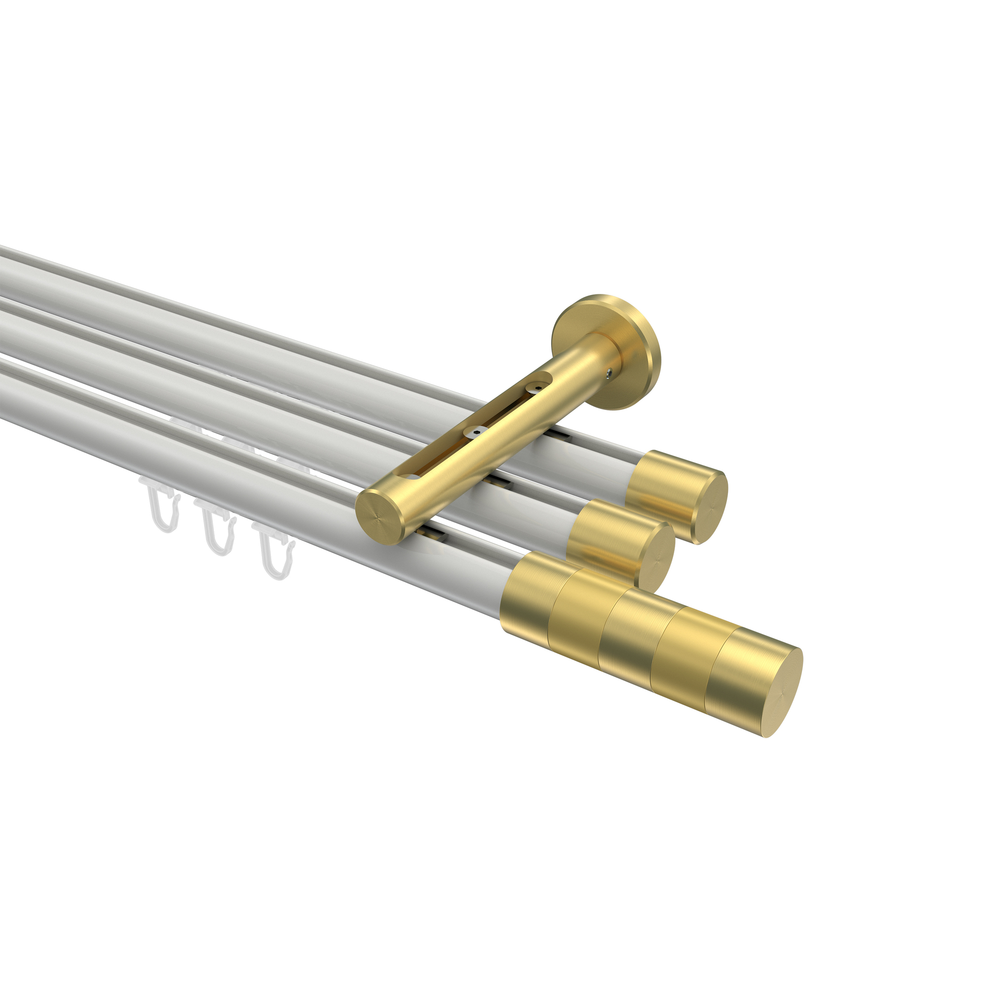 Gardinenstange mit Innenlauf Weiß / Messing-Optik, Aluminium / Metall 20 mm Ø Siteno Mavell, 3-läufig Gardinenstange mit Innenlauf Weiß / Messing-Optik, Aluminium / Metall 20 mm Ø Siteno Mavell, 3-läufig