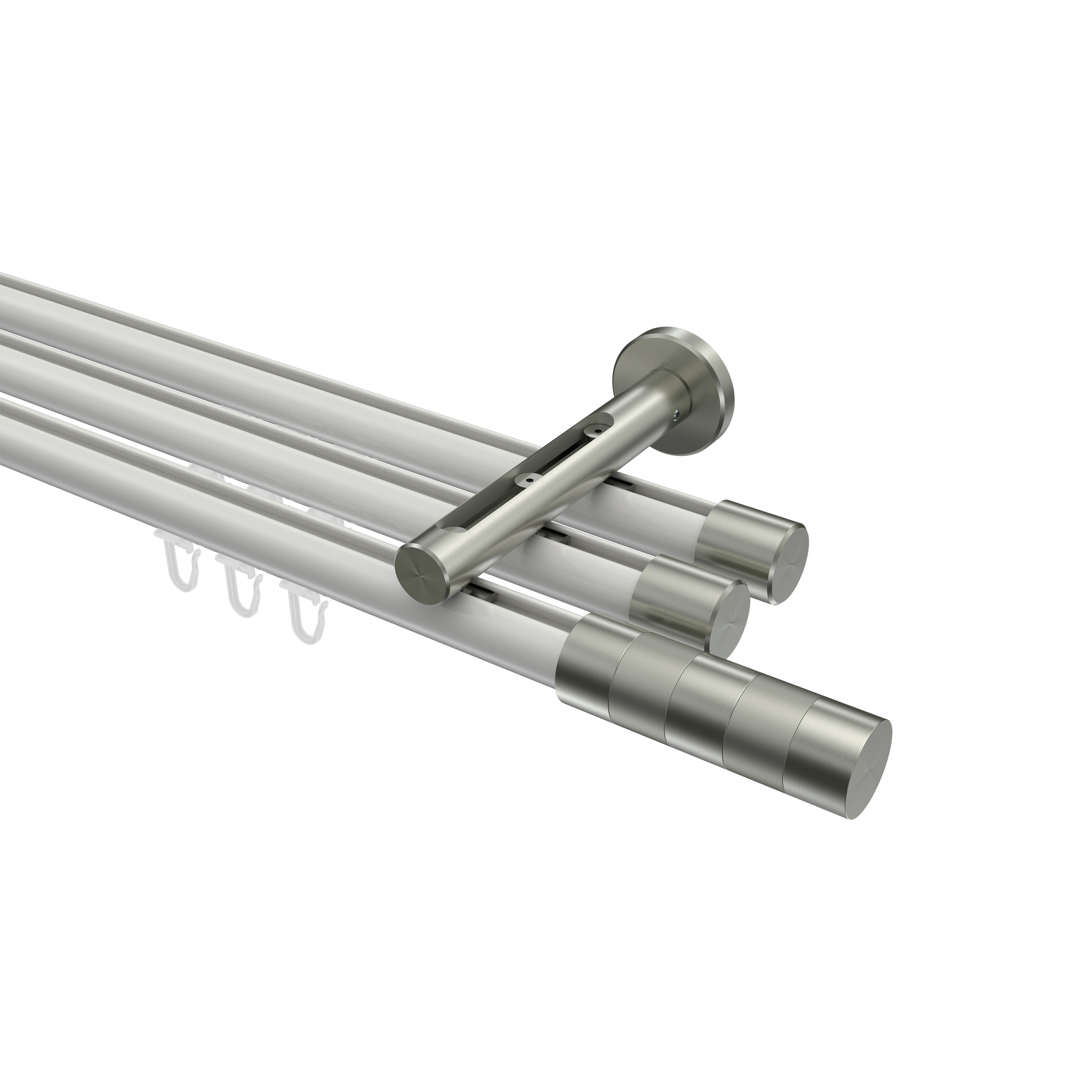 Innenlauf-Vorhangstange Weiß / Edelstahl-Optik, Aluminium / Metall 20 mm Ø Siteno Mavell, dreiläufig Innenlauf-Vorhangstange Weiß / Edelstahl-Optik, Aluminium / Metall 20 mm Ø Siteno Mavell, dreiläufig