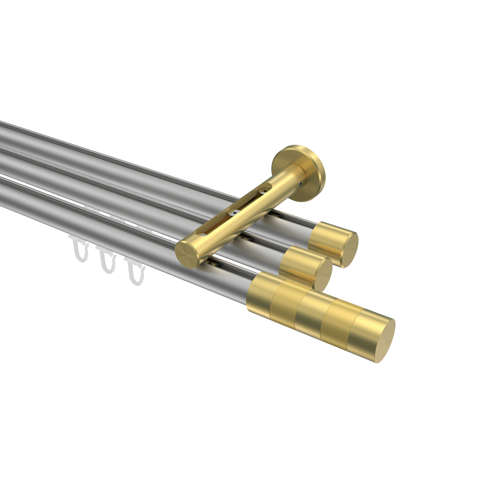 Vorhangstange mit Innenlauf Silbergrau / Messing-Optik, Aluminium / Metall 20 mm Ø Siteno Mavell, 3-läufig Vorhangstange mit Innenlauf Silbergrau / Messing-Optik, Aluminium / Metall 20 mm Ø Siteno Mavell, 3-läufig