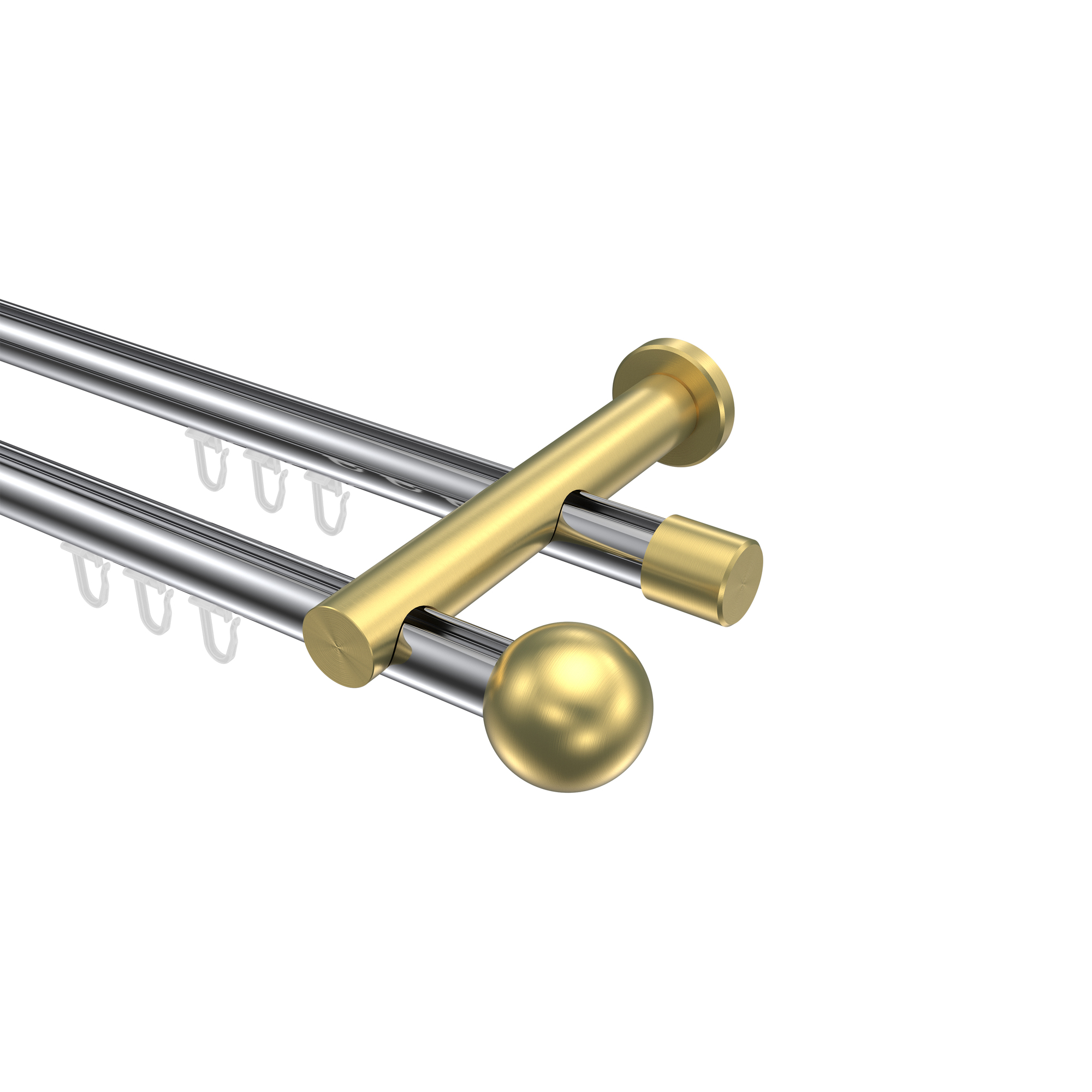 Innenlauf-Vorhangstange Chrom / Messing-Optik, zweiläufig Aluminium / Metall 20 mm Ø Platon Luino Innenlauf-Vorhangstange Chrom / Messing-Optik, zweiläufig Aluminium / Metall 20 mm Ø Platon Luino