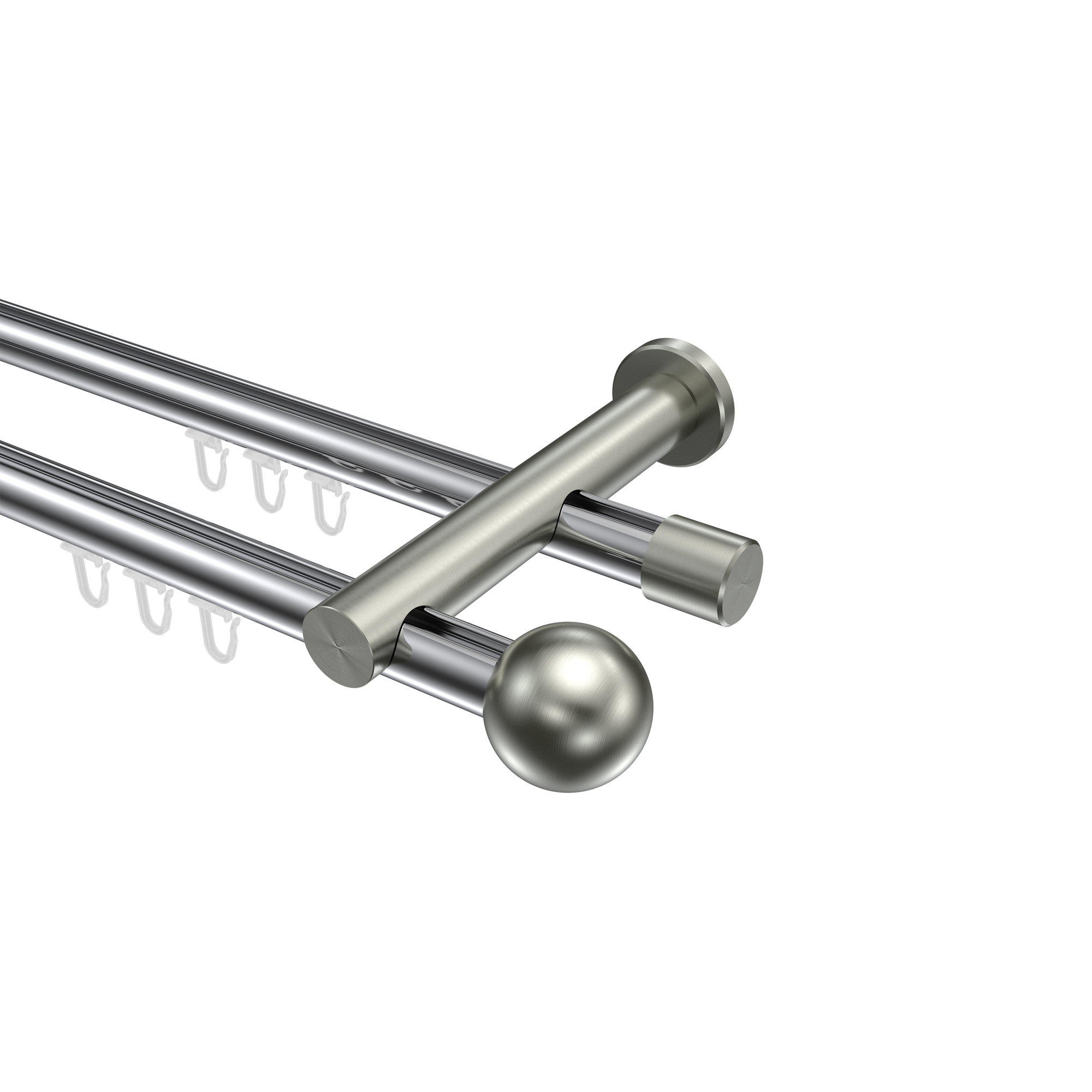 Innenlaufstange Chrom / Edelstahl-Optik, doppelläufig Aluminium / Metall 20 mm Ø Platon Luino Innenlaufstange Chrom / Edelstahl-Optik, doppelläufig Aluminium / Metall 20 mm Ø Platon Luino