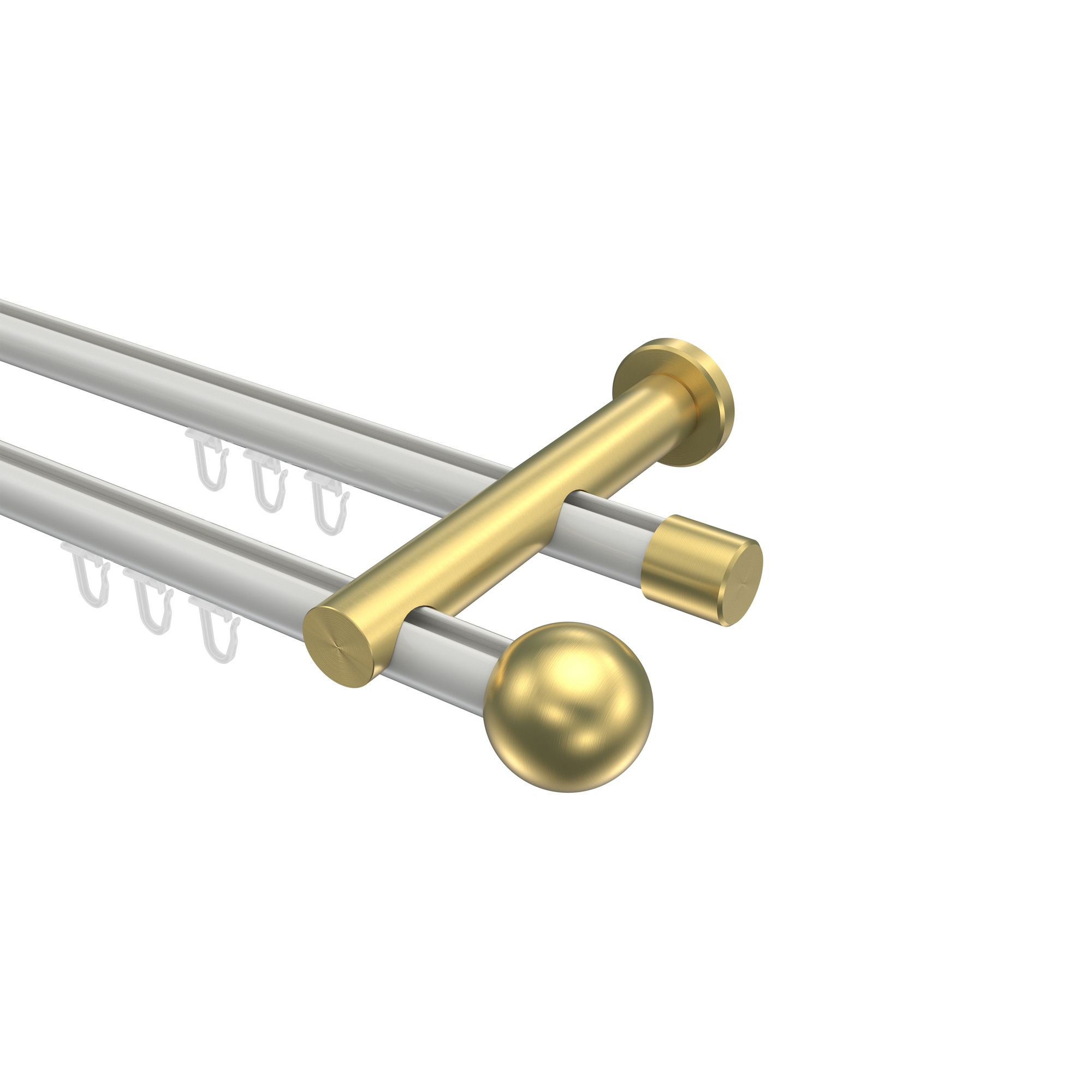 Gardinenstange mit Innenlauf Weiß / Messing-Optik, zweiläufig Aluminium / Metall 20 mm Ø Platon Luino Gardinenstange mit Innenlauf Weiß / Messing-Optik, zweiläufig Aluminium / Metall 20 mm Ø Platon Luino