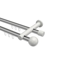 Innenlauf-Vorhangstange Silbergrau / Weiß, Metall 20 mm Ø Platon Luino, doppelläufig Innenlauf-Vorhangstange Silbergrau / Weiß, Metall 20 mm Ø Platon Luino, doppelläufig