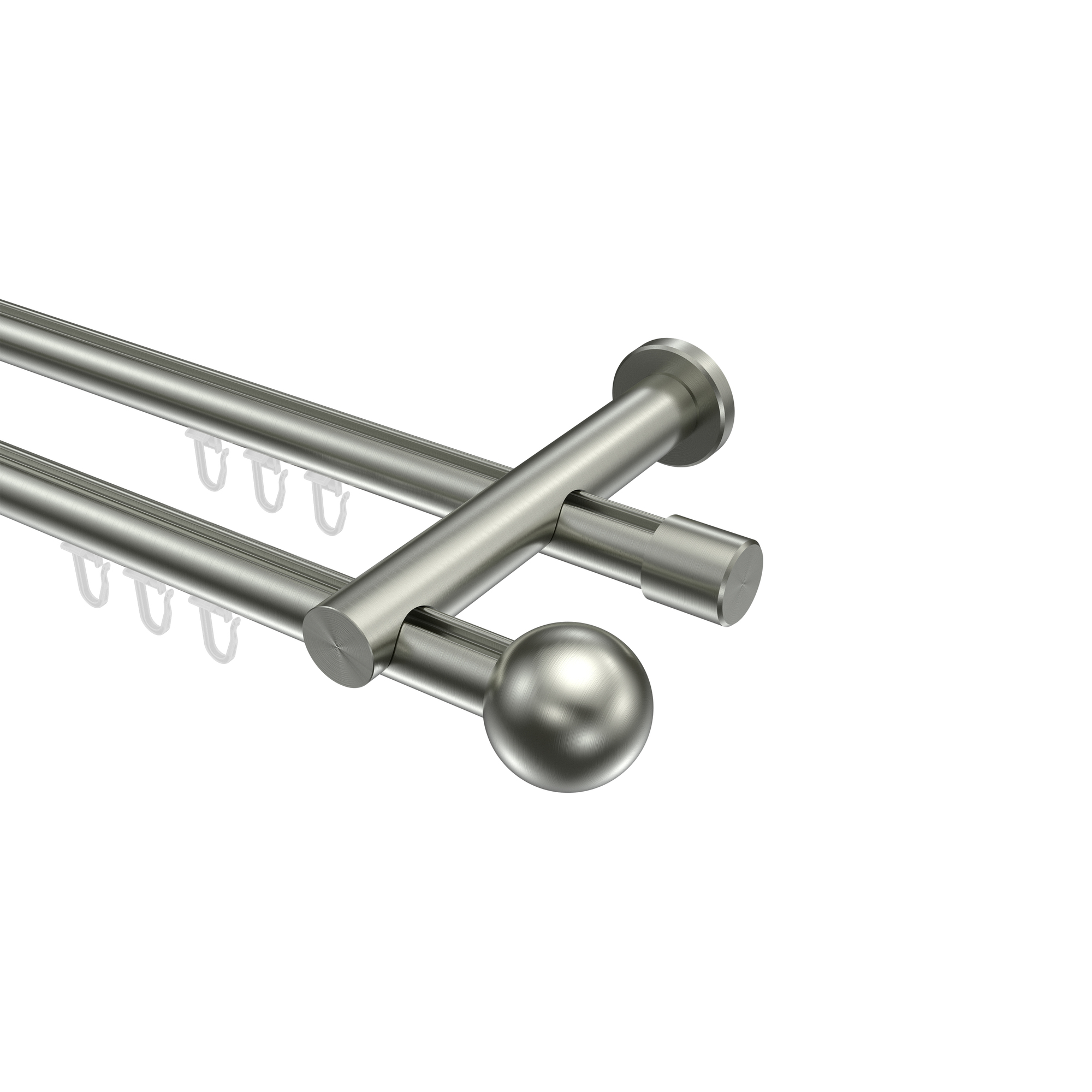 Gardinenstange mit Innenlauf Edelstahl-Optik 20 mm Ø Platon Luino, 2-läufig Gardinenstange mit Innenlauf Edelstahl-Optik 20 mm Ø Platon Luino, 2-läufig
