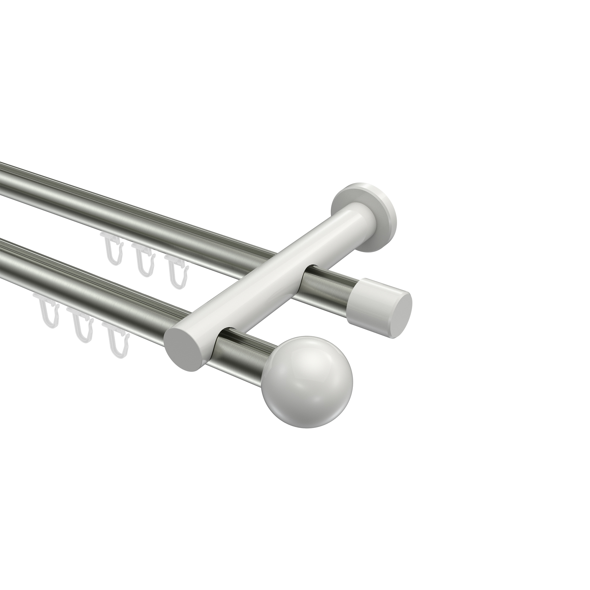 Innenlauf-Gardinenstangen Edelstahl-Optik / Weiß, Metall 20 mm Ø Platon Luino, 2-läufig Innenlauf-Gardinenstangen Edelstahl-Optik / Weiß, Metall 20 mm Ø Platon Luino, 2-läufig