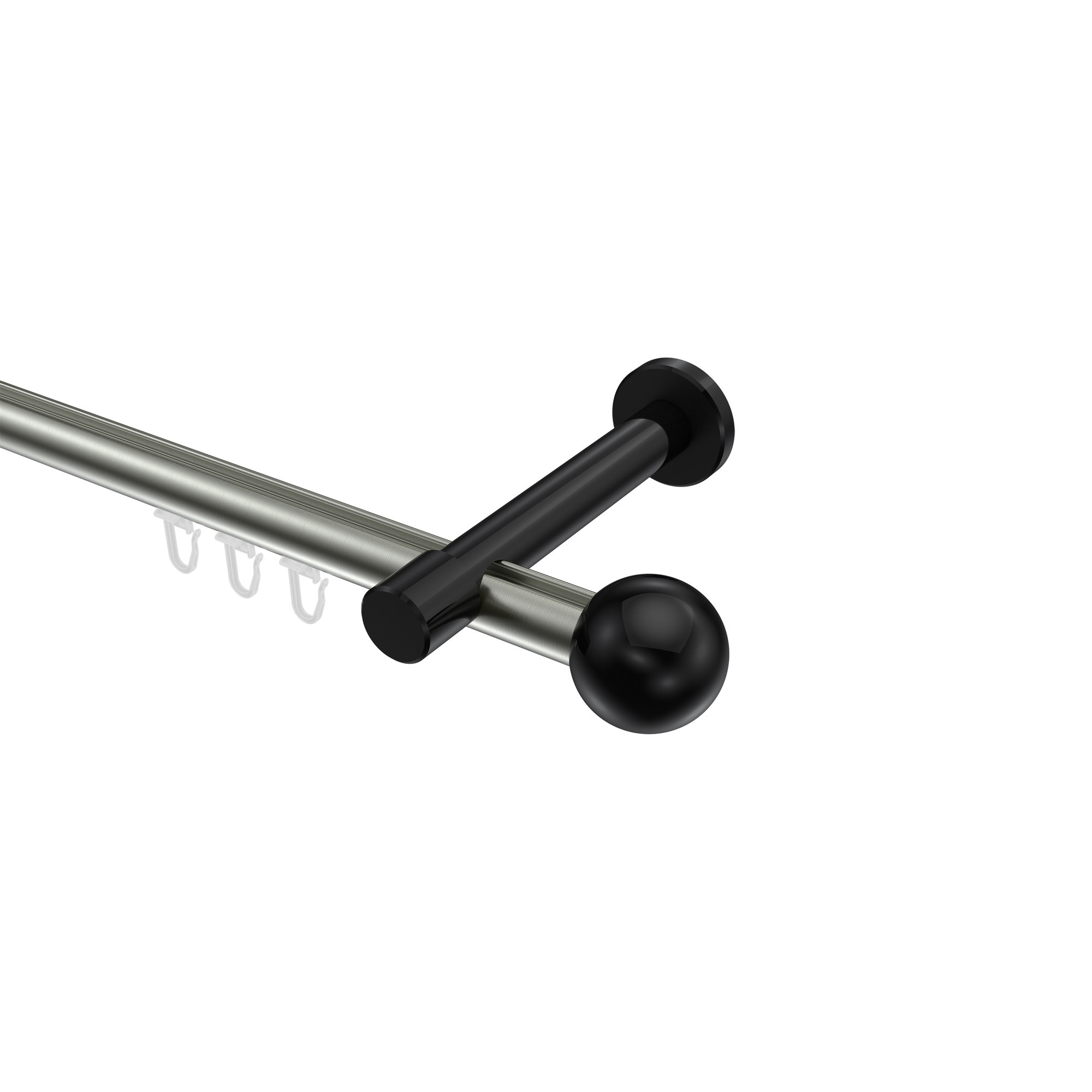 Innenlauf-Vorhangstangen Edelstahl-Optik / Schwarz, Aluminium / Metall 20 mm Ø Prestige Luino Innenlauf-Vorhangstangen Edelstahl-Optik / Schwarz, Aluminium / Metall 20 mm Ø Prestige Luino