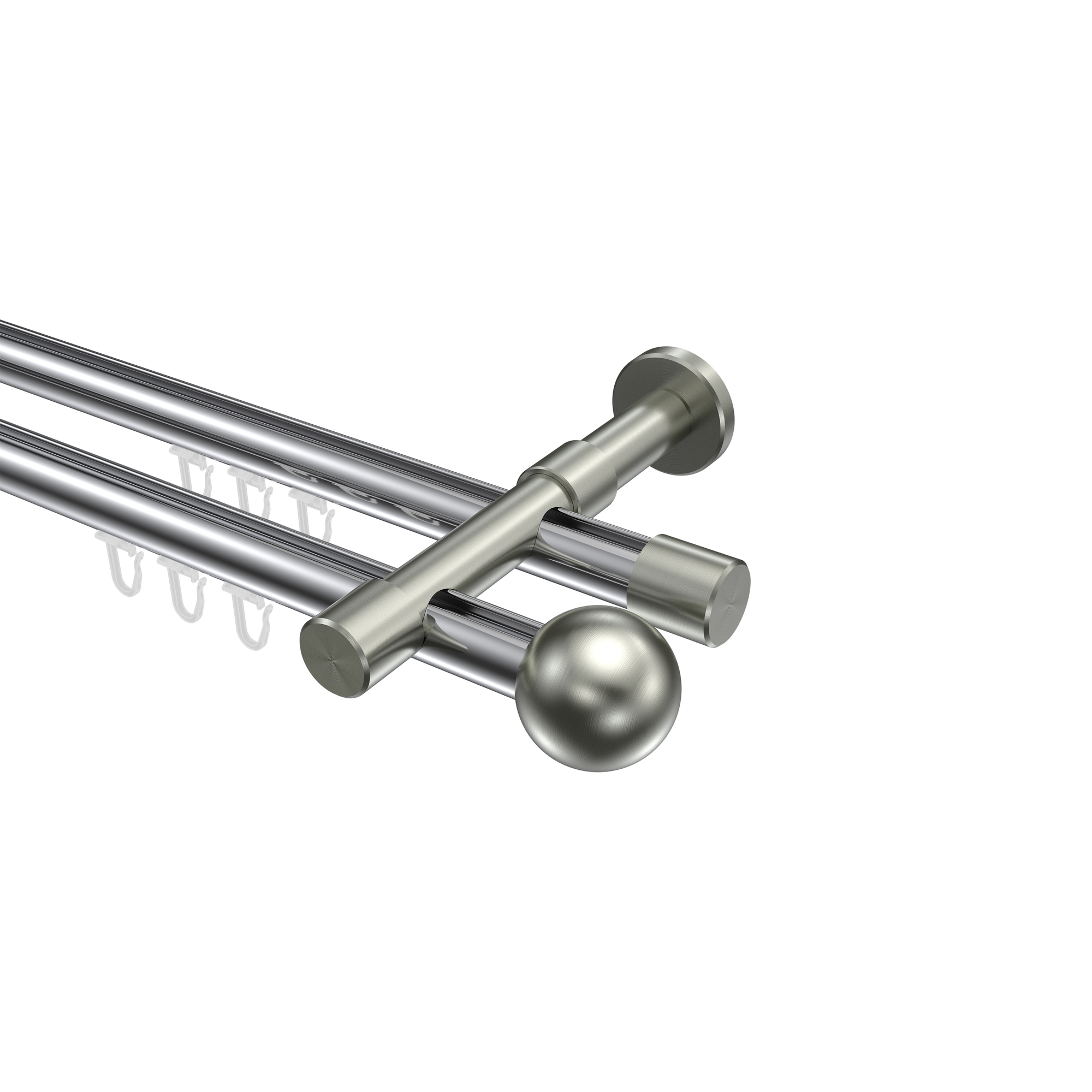 Gardinenstange mit Innenlauf Chrom / Edelstahl-Optik, 2-läufig Aluminium / Metall 20 mm Ø Prestige Luino Gardinenstange mit Innenlauf Chrom / Edelstahl-Optik, 2-läufig Aluminium / Metall 20 mm Ø Prestige Luino