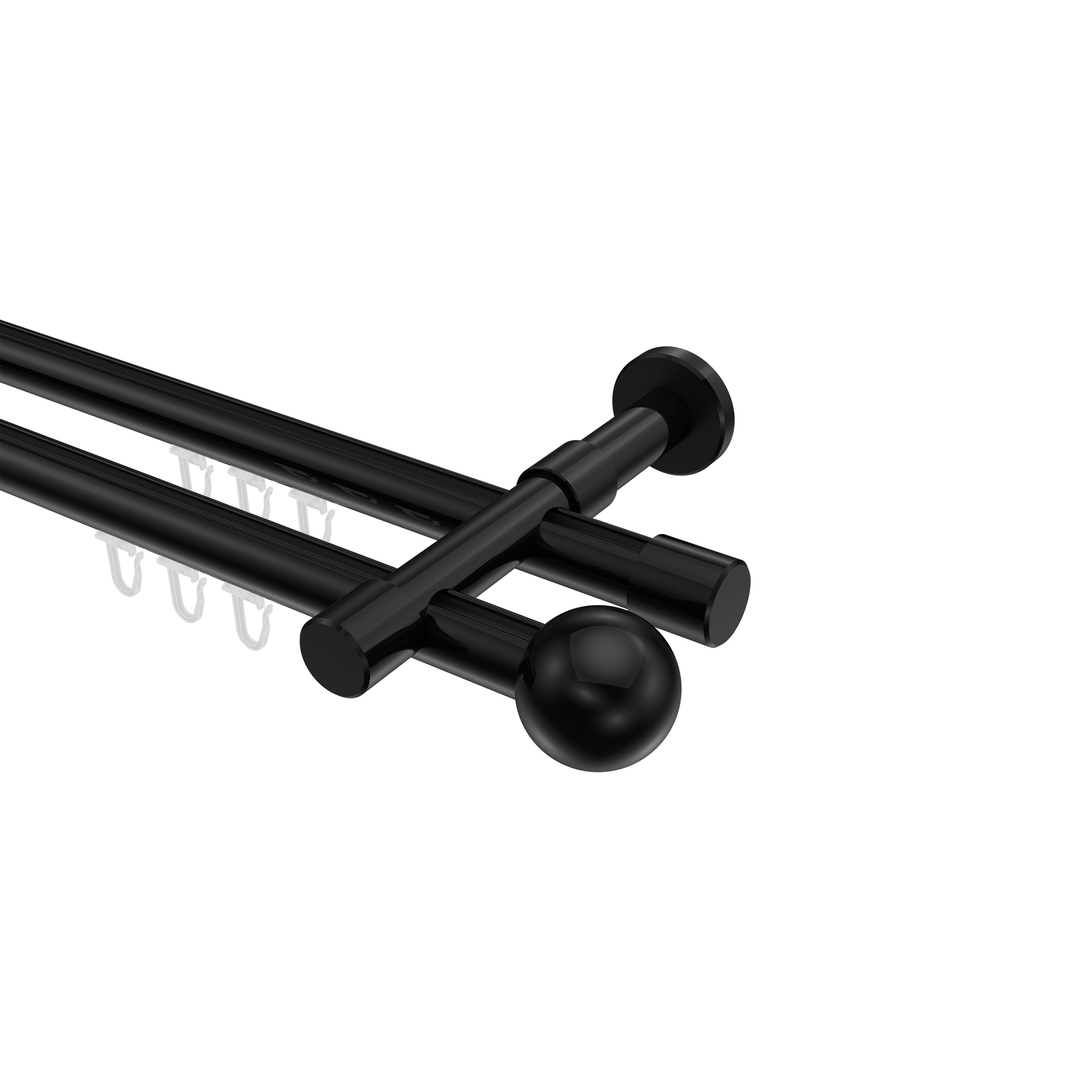 Innenlauf-Vorhangstange Schwarz, Metall 20 mm Ø Prestige Luino, doppelläufig Innenlauf-Vorhangstange Schwarz, Metall 20 mm Ø Prestige Luino, doppelläufig