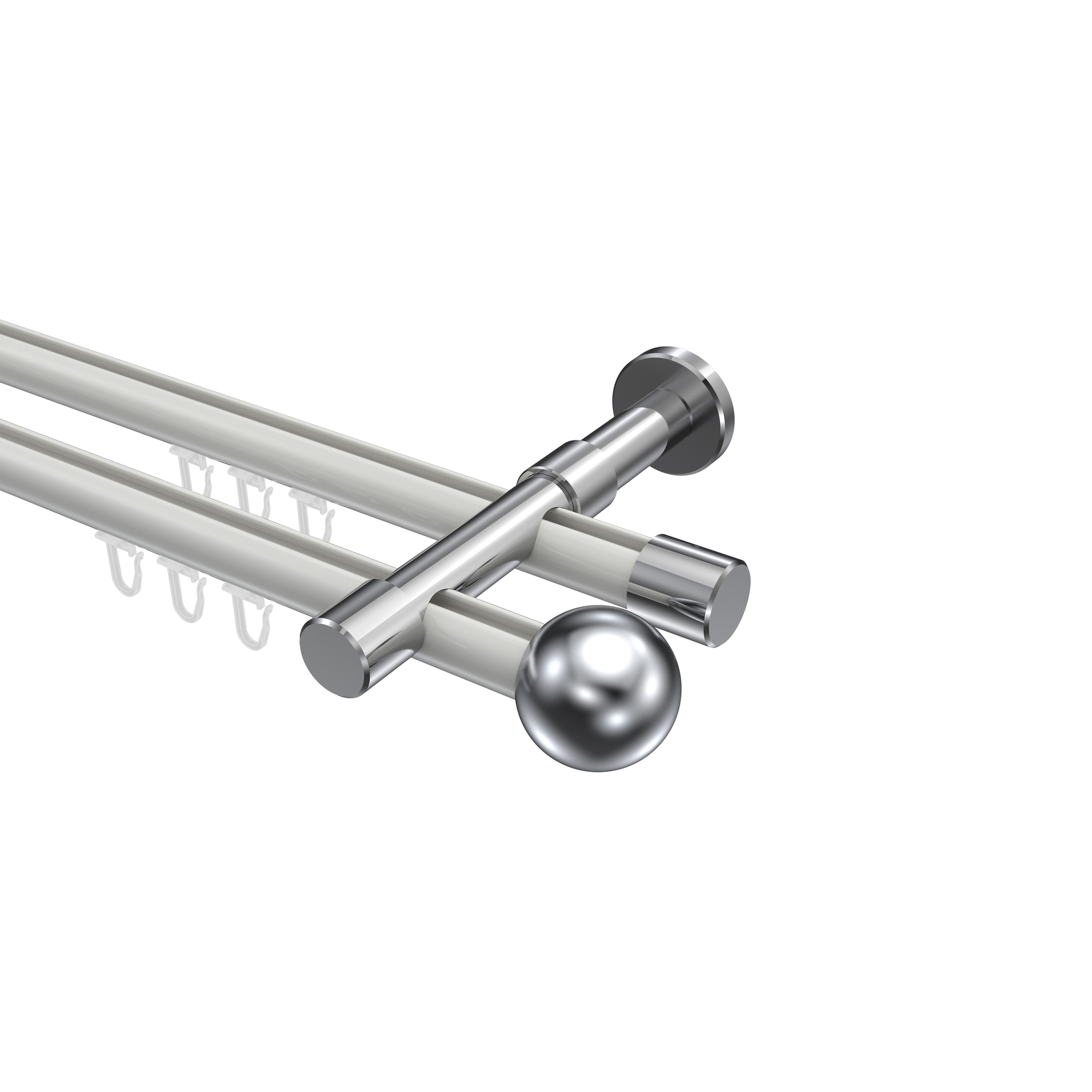 Innenlauf-Gardinenstange Weiß / Chrom, Metall 20 mm Ø Prestige Luino, doppelläufig Innenlauf-Gardinenstange Weiß / Chrom, Metall 20 mm Ø Prestige Luino, doppelläufig