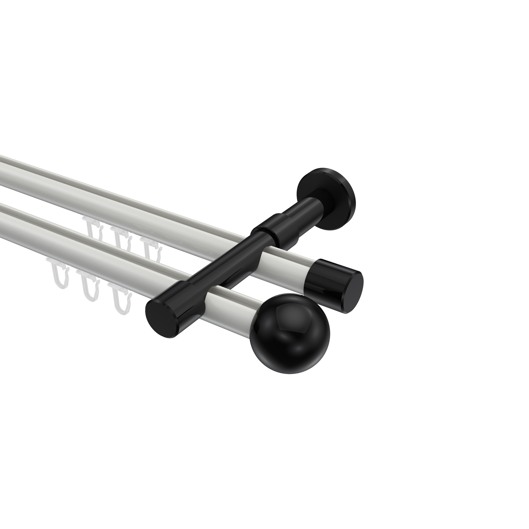 Innenlauf-Vorhangstangen Weiß / Schwarz, Metall 20 mm Ø Prestige Luino, zweiläufig Innenlauf-Vorhangstangen Weiß / Schwarz, Metall 20 mm Ø Prestige Luino, zweiläufig