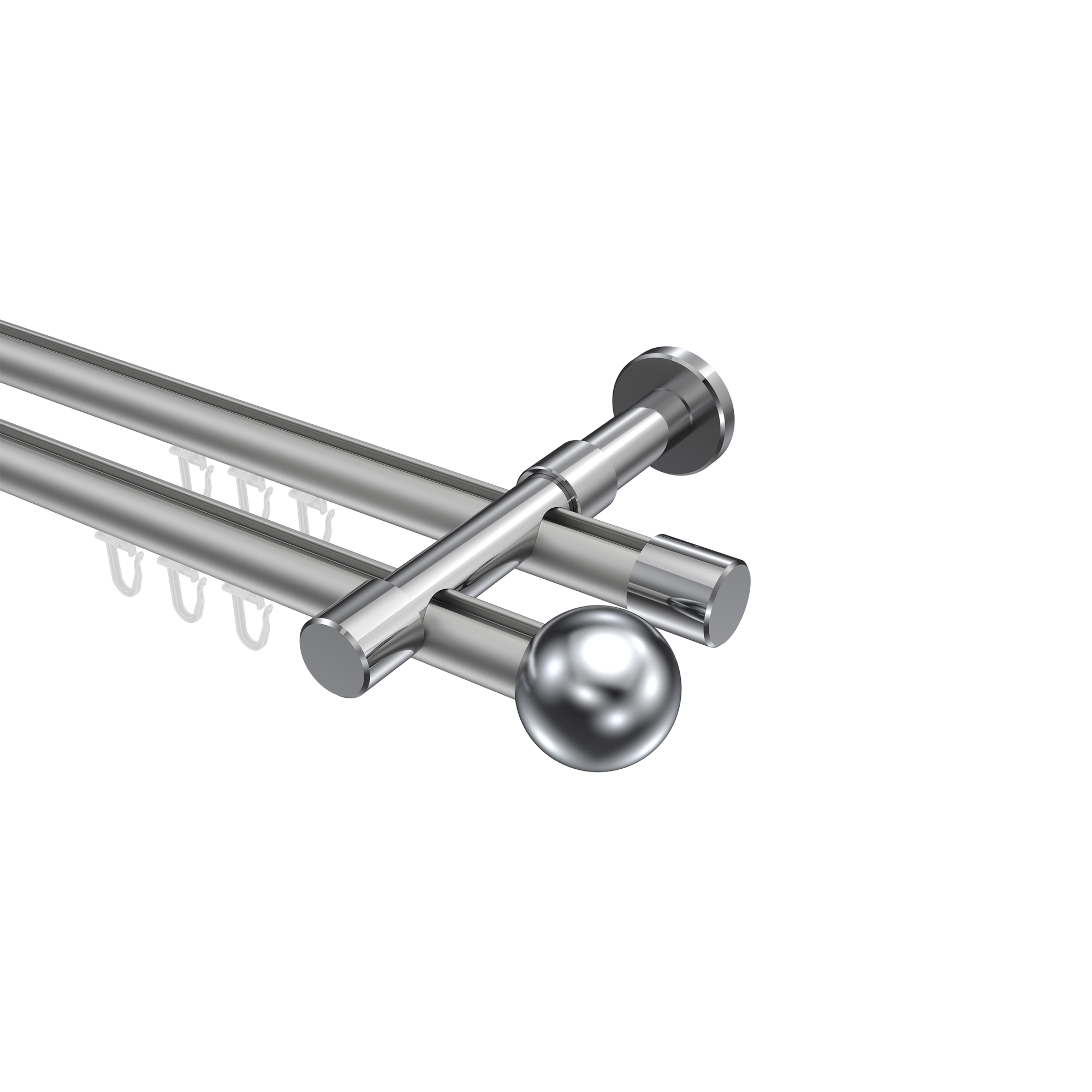 Innenlaufstange Silbergrau / Chrom, 2-läufig Aluminium / Metall 20 mm Ø Prestige Luino Innenlaufstange Silbergrau / Chrom, 2-läufig Aluminium / Metall 20 mm Ø Prestige Luino