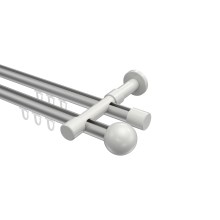 Innenlauf-Vorhangstangen Silbergrau / Weiß, Metall 20 mm Ø Prestige Luino, doppelläufig Innenlauf-Vorhangstangen Silbergrau / Weiß, Metall 20 mm Ø Prestige Luino, doppelläufig
