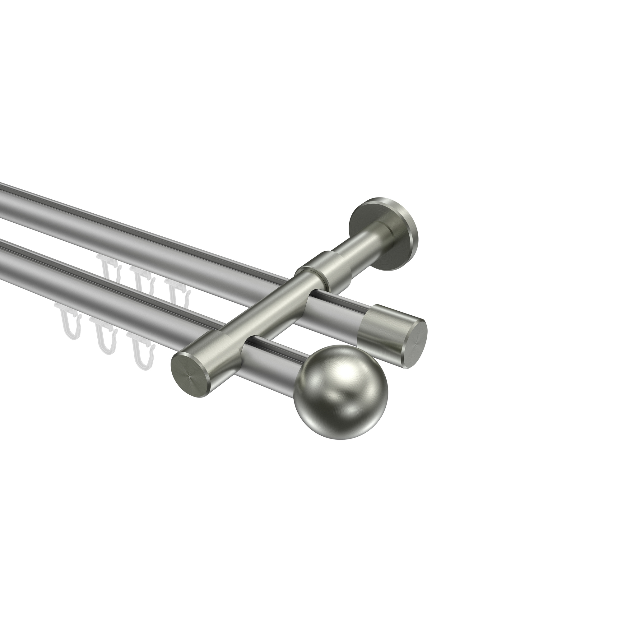 Gardinenstange mit Innenlauf Silbergrau / Edelstahl-Optik, doppelläufig Aluminium / Metall 20 mm Ø Prestige Luino Gardinenstange mit Innenlauf Silbergrau / Edelstahl-Optik, doppelläufig Aluminium / Metall 20 mm Ø Prestige Luino