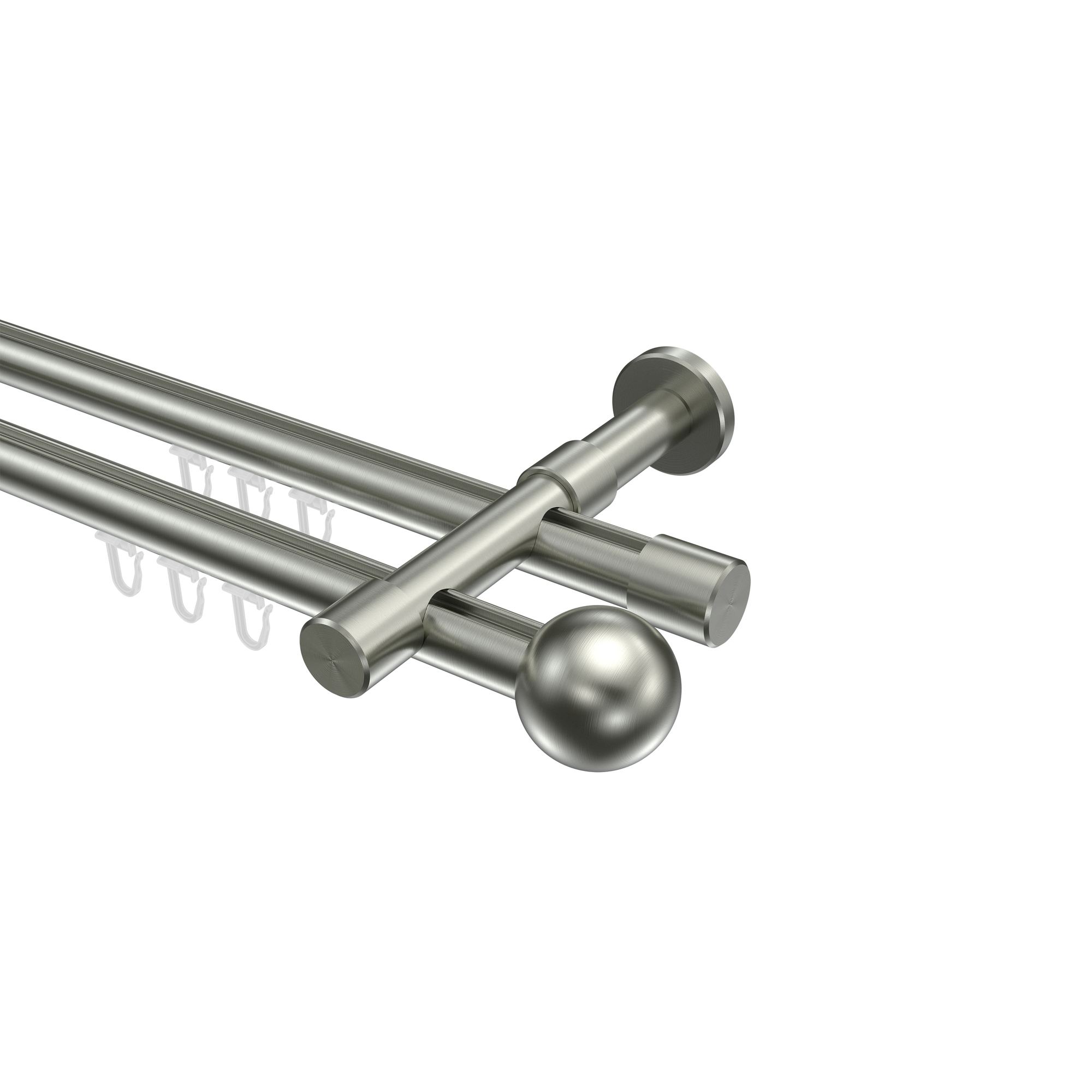 Gardinenstange mit Innenlauf Edelstahl-Optik 20 mm Ø Prestige Luino, 2-läufig Gardinenstange mit Innenlauf Edelstahl-Optik 20 mm Ø Prestige Luino, 2-läufig