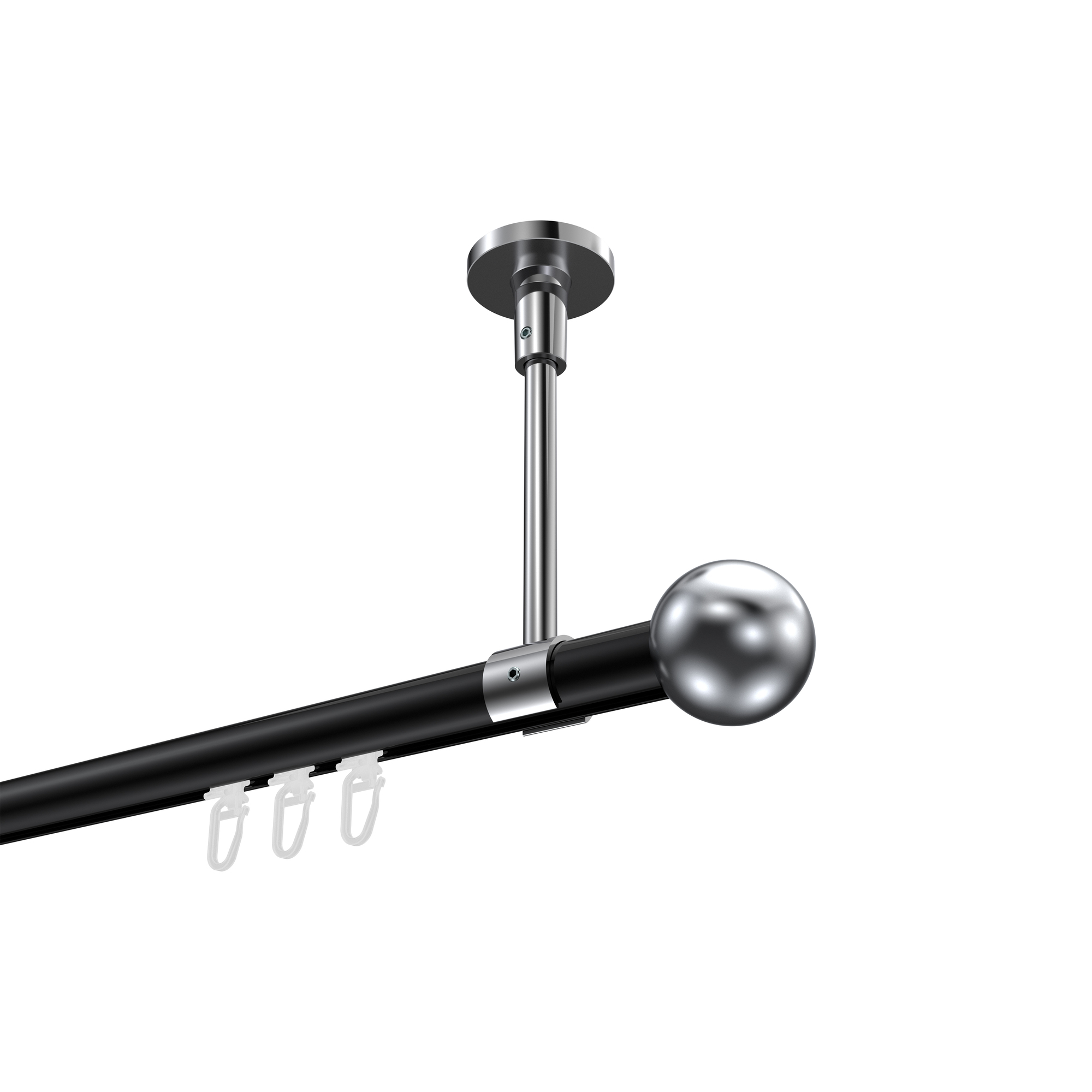Innenlaufstange (Deckenanbringung) Schwarz / Chrom, Aluminium / Metall 20 mm Ø Sonette Luino Innenlaufstange (Deckenanbringung) Schwarz / Chrom, Aluminium / Metall 20 mm Ø Sonette Luino