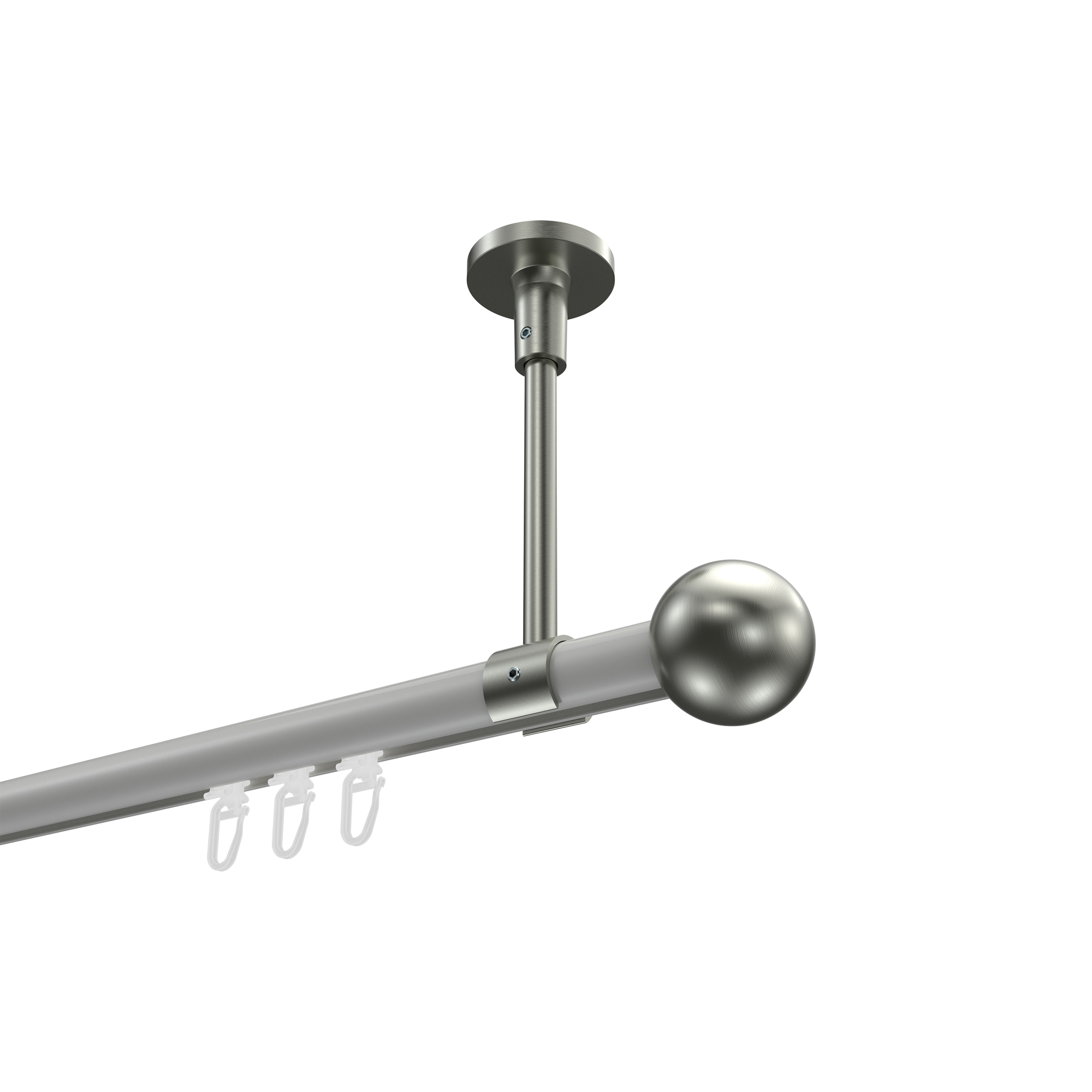 Vorhangstange mit Innenlauf (Deckenanbringung) Weiß / Edelstahl-Optik, Aluminium / Metall 20 mm Ø Sonette Luino Vorhangstange mit Innenlauf (Deckenanbringung) Weiß / Edelstahl-Optik, Aluminium / Metall 20 mm Ø Sonette Luino