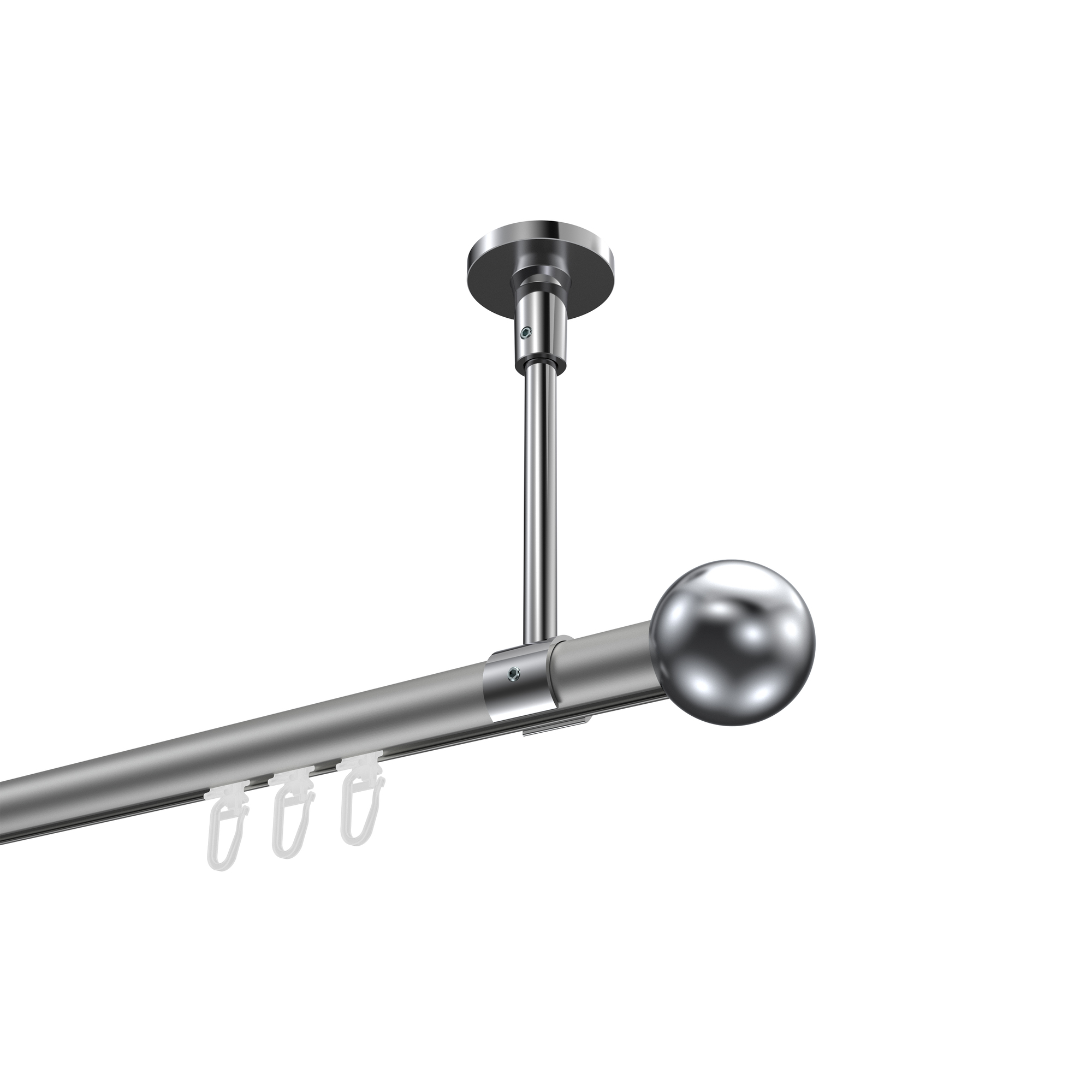 Innenlauf-Gardinenstange (Deckenmontage) Silbergrau / Chrom, Aluminium / Metall 20 mm Ø Sonette Luino Innenlauf-Gardinenstange (Deckenmontage) Silbergrau / Chrom, Aluminium / Metall 20 mm Ø Sonette Luino