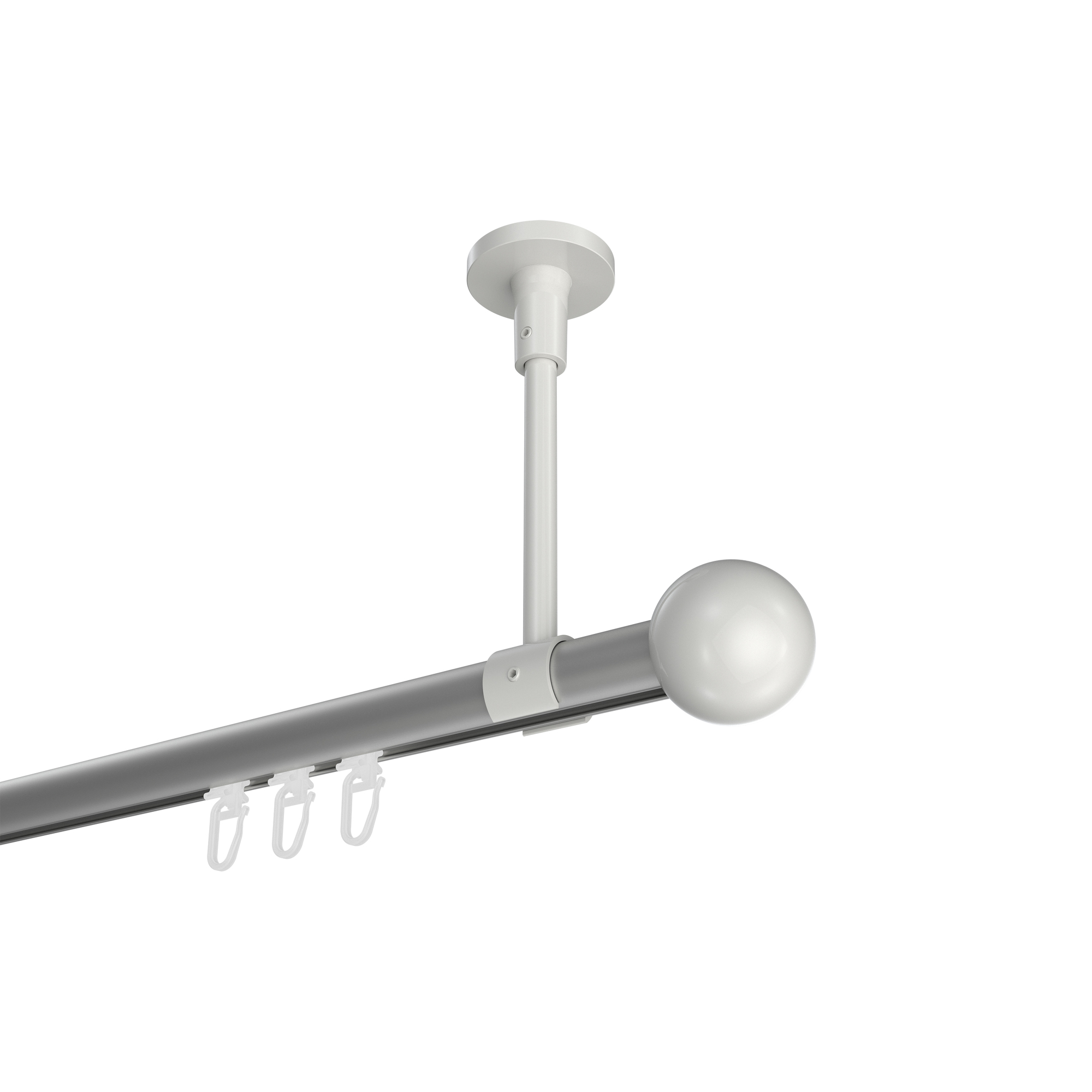 Gardinenstange mit Innenlauf (Deckenbefestigung) Silbergrau / Weiß, Aluminium / Metall 20 mm Ø Sonette Luino Gardinenstange mit Innenlauf (Deckenbefestigung) Silbergrau / Weiß, Aluminium / Metall 20 mm Ø Sonette Luino