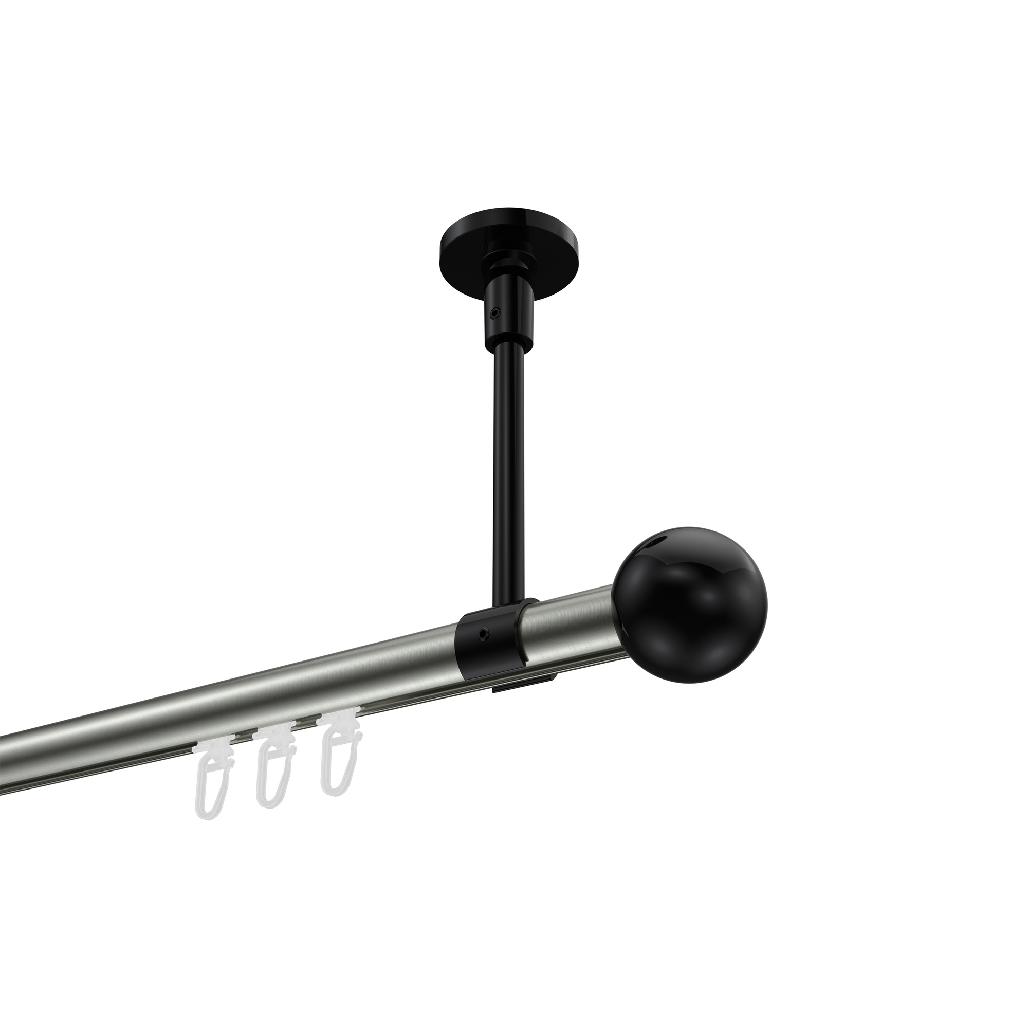 Gardinenstange mit Innenlauf (Deckenbefestigung) Edelstahl-Optik / Schwarz, Aluminium / Metall 20 mm Ø Sonette Luino Gardinenstange mit Innenlauf (Deckenbefestigung) Edelstahl-Optik / Schwarz, Aluminium / Metall 20 mm Ø Sonette Luino