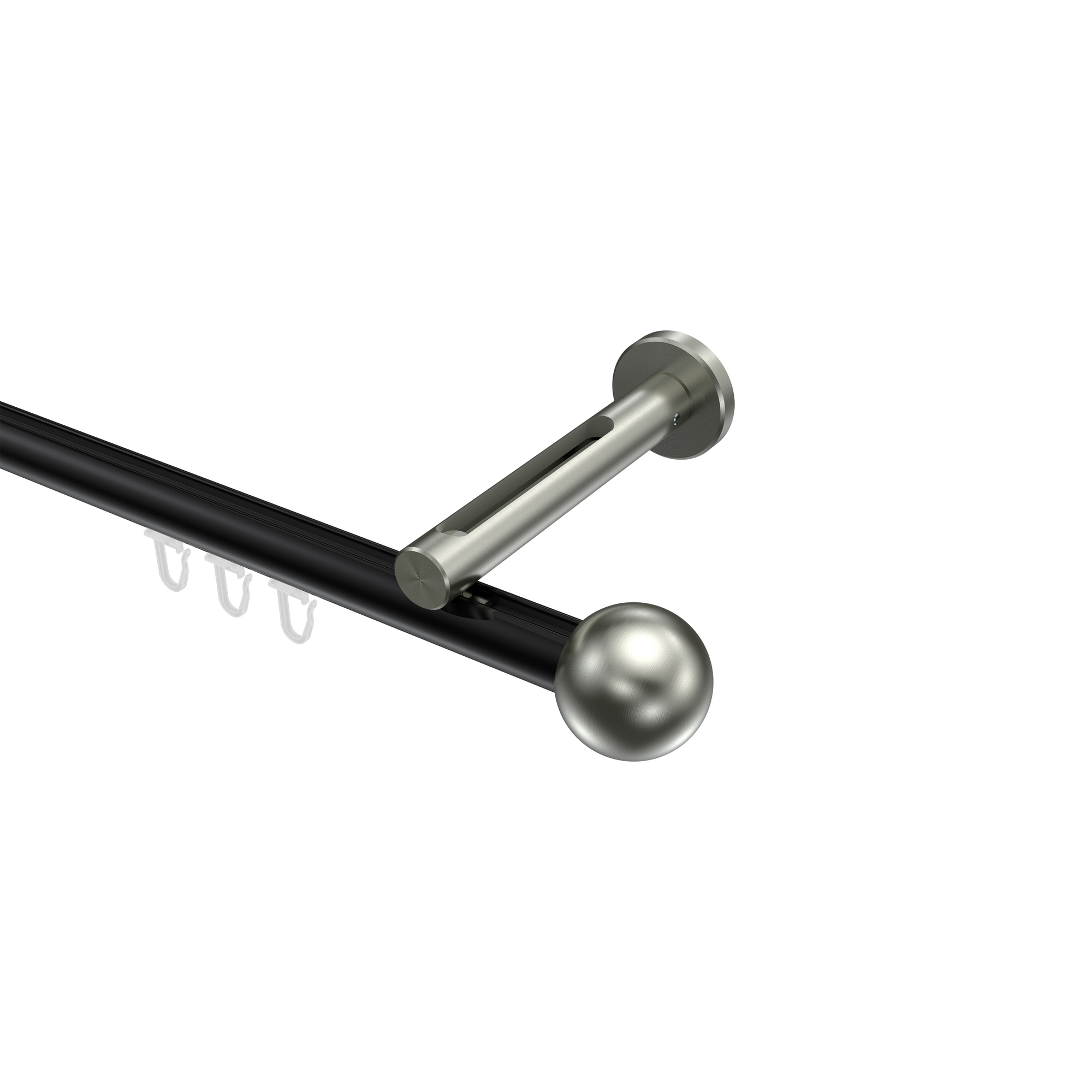 Vorhangstange mit Innenlauf Schwarz / Edelstahl-Optik, Aluminium / Metall 20 mm Ø Siteno Luino Vorhangstange mit Innenlauf Schwarz / Edelstahl-Optik, Aluminium / Metall 20 mm Ø Siteno Luino