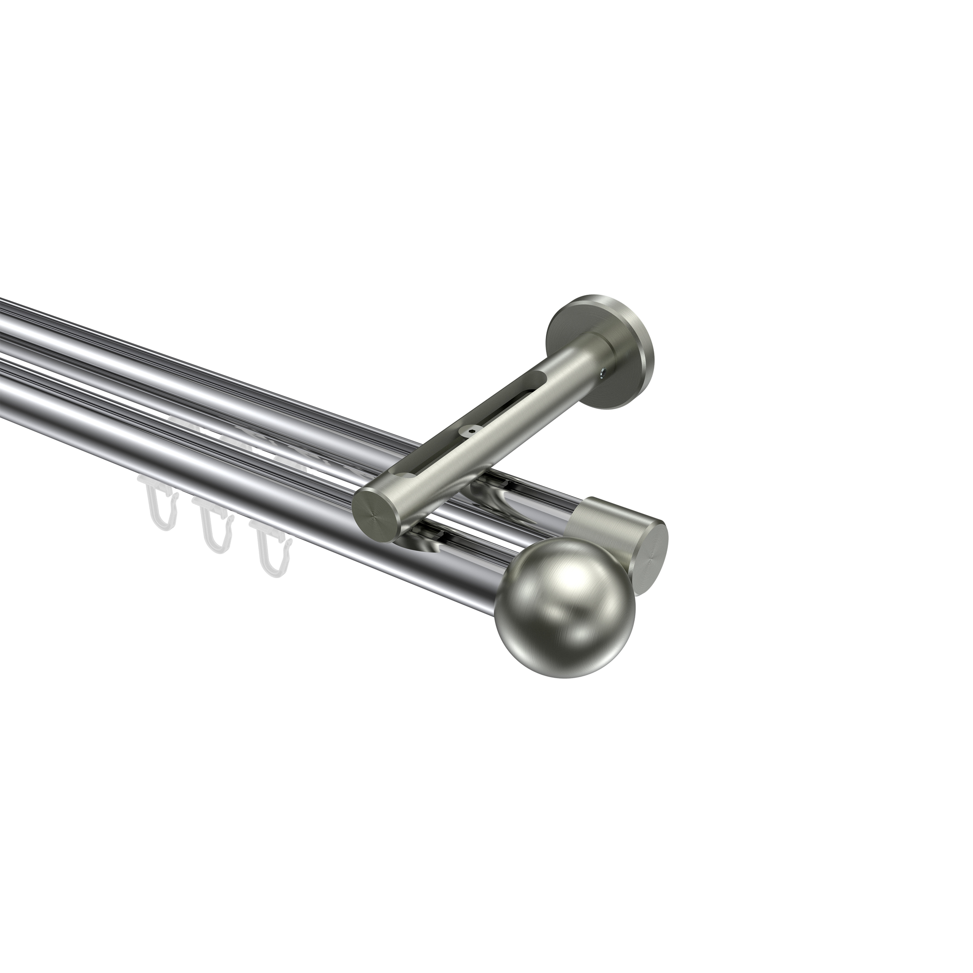 Vorhangstange mit Innenlauf Chrom / Edelstahl-Optik, Aluminium / Metall 20 mm Ø Siteno Luino, zweiläufig Vorhangstange mit Innenlauf Chrom / Edelstahl-Optik, Aluminium / Metall 20 mm Ø Siteno Luino, zweiläufig