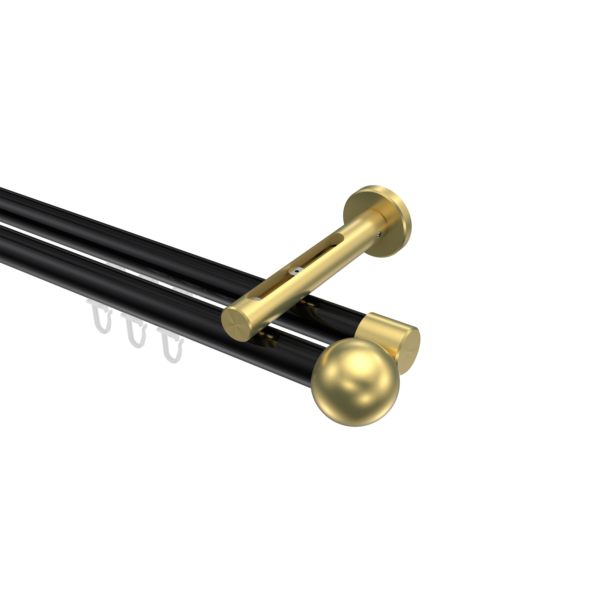 Innenlauf-Vorhangstange Schwarz / Messing-Optik, Aluminium / Metall 20 mm Ø Siteno Luino, doppelläufig Innenlauf-Vorhangstange Schwarz / Messing-Optik, Aluminium / Metall 20 mm Ø Siteno Luino, doppelläufig