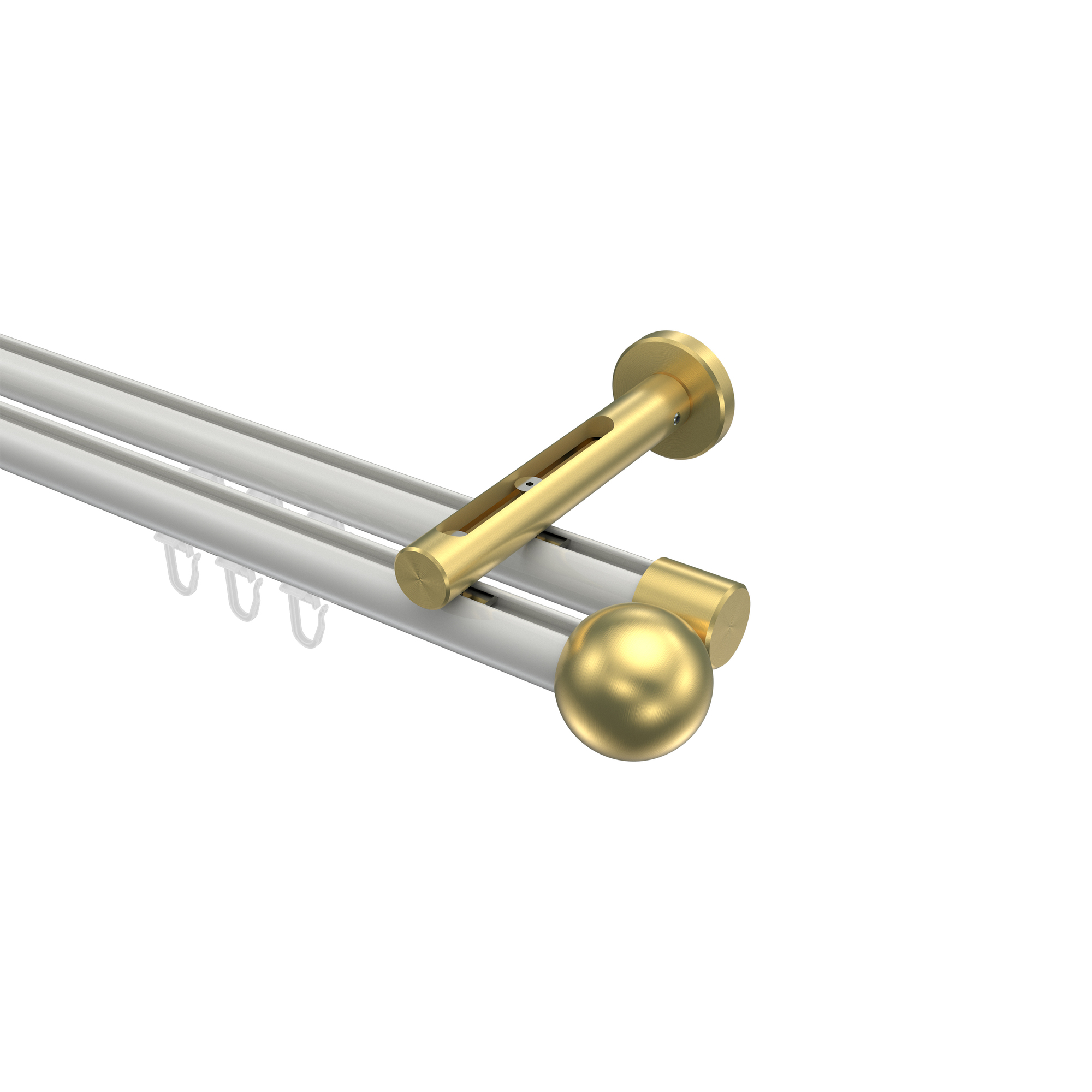 Innenlauf-Vorhangstange Weiß / Messing-Optik, Aluminium / Metall 20 mm Ø Siteno Luino, zweiläufig Innenlauf-Vorhangstange Weiß / Messing-Optik, Aluminium / Metall 20 mm Ø Siteno Luino, zweiläufig