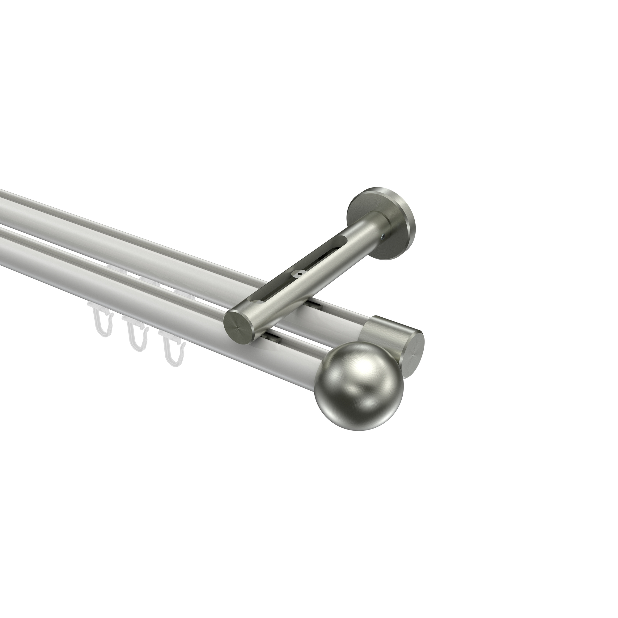 Vorhangstange mit Innenlauf Weiß / Edelstahl-Optik, Aluminium / Metall 20 mm Ø Siteno Luino, doppelläufig Vorhangstange mit Innenlauf Weiß / Edelstahl-Optik, Aluminium / Metall 20 mm Ø Siteno Luino, doppelläufig