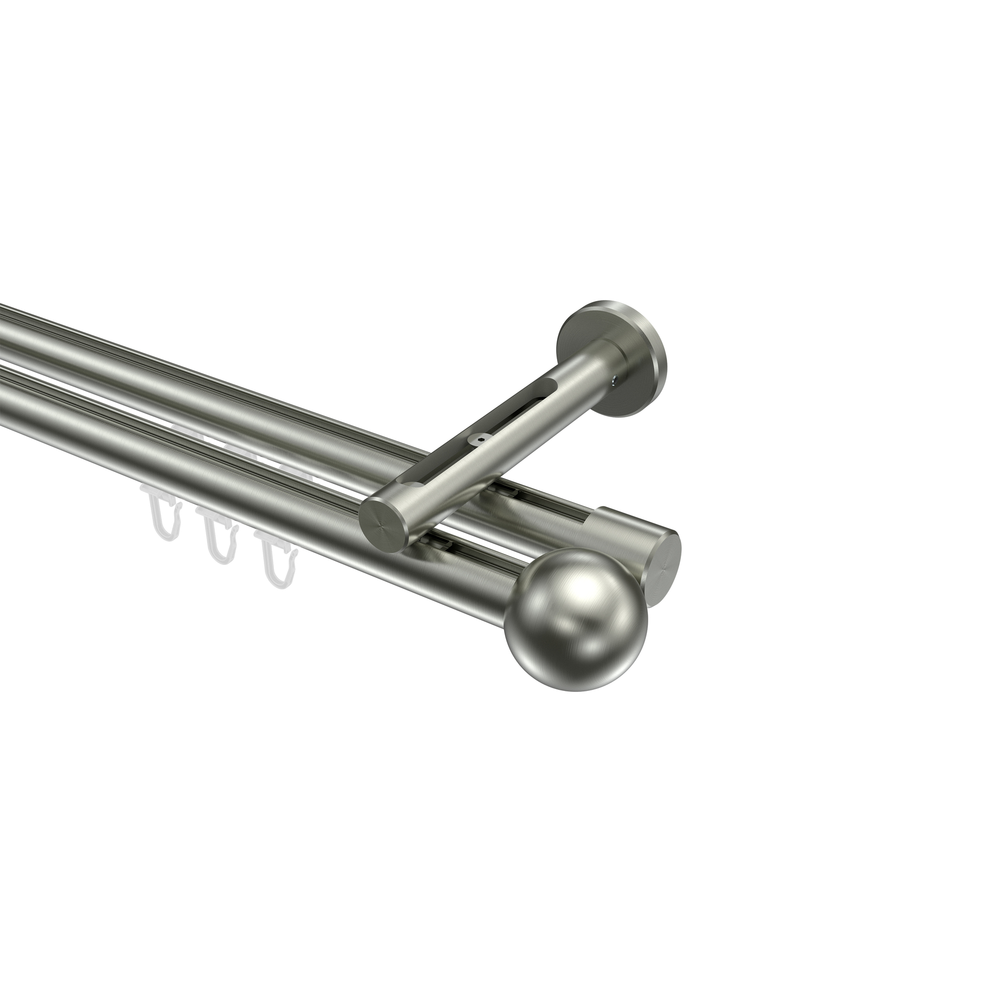 Innenlauf-Gardinenstange Edelstahl-Optik, Aluminium / Metall 20 mm Ø Siteno Luino, zweiläufig Innenlauf-Gardinenstange Edelstahl-Optik, Aluminium / Metall 20 mm Ø Siteno Luino, zweiläufig