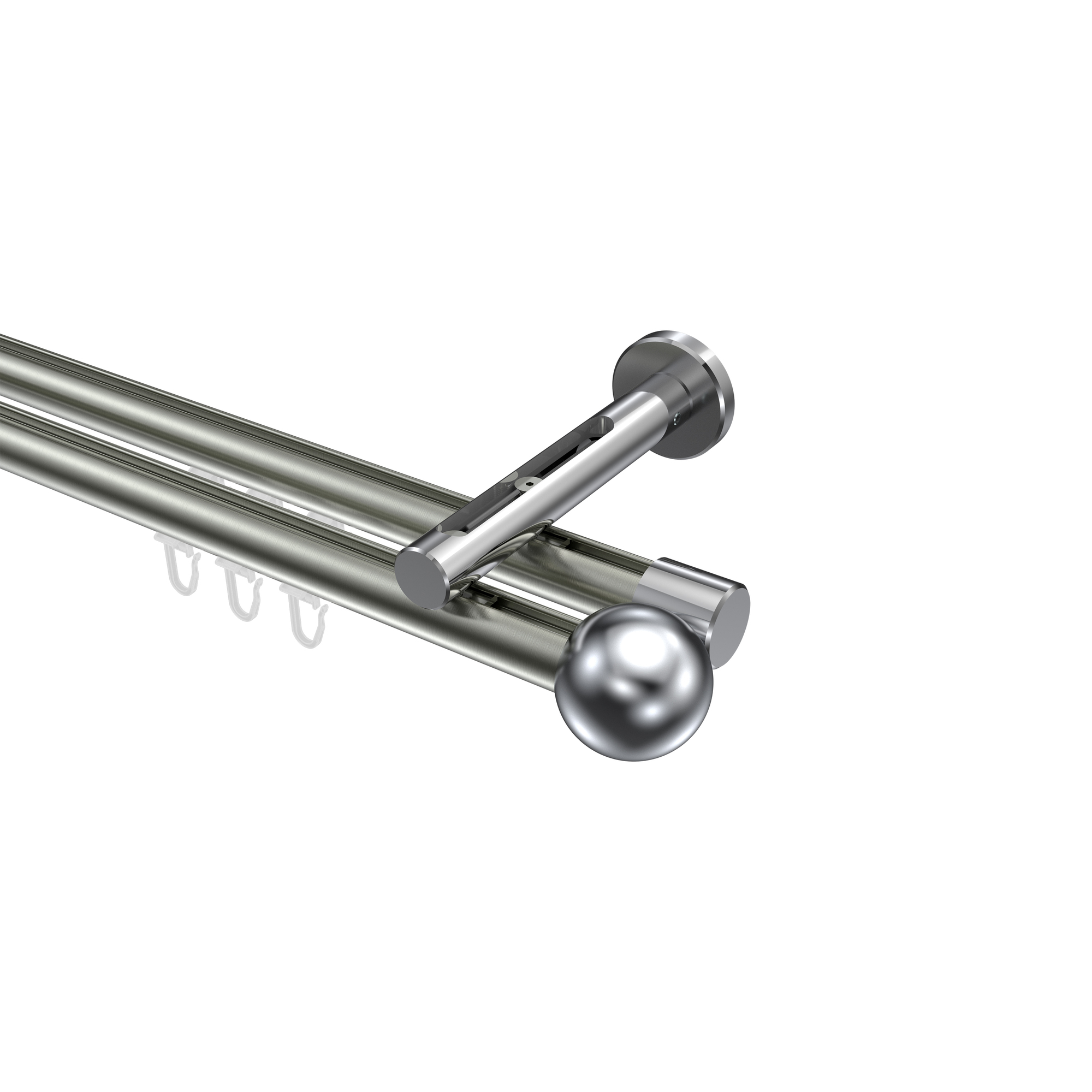Innenlaufstange Edelstahl-Optik / Chrom, Aluminium / Metall 20 mm Ø Siteno Luino, doppelläufig Innenlaufstange Edelstahl-Optik / Chrom, Aluminium / Metall 20 mm Ø Siteno Luino, doppelläufig