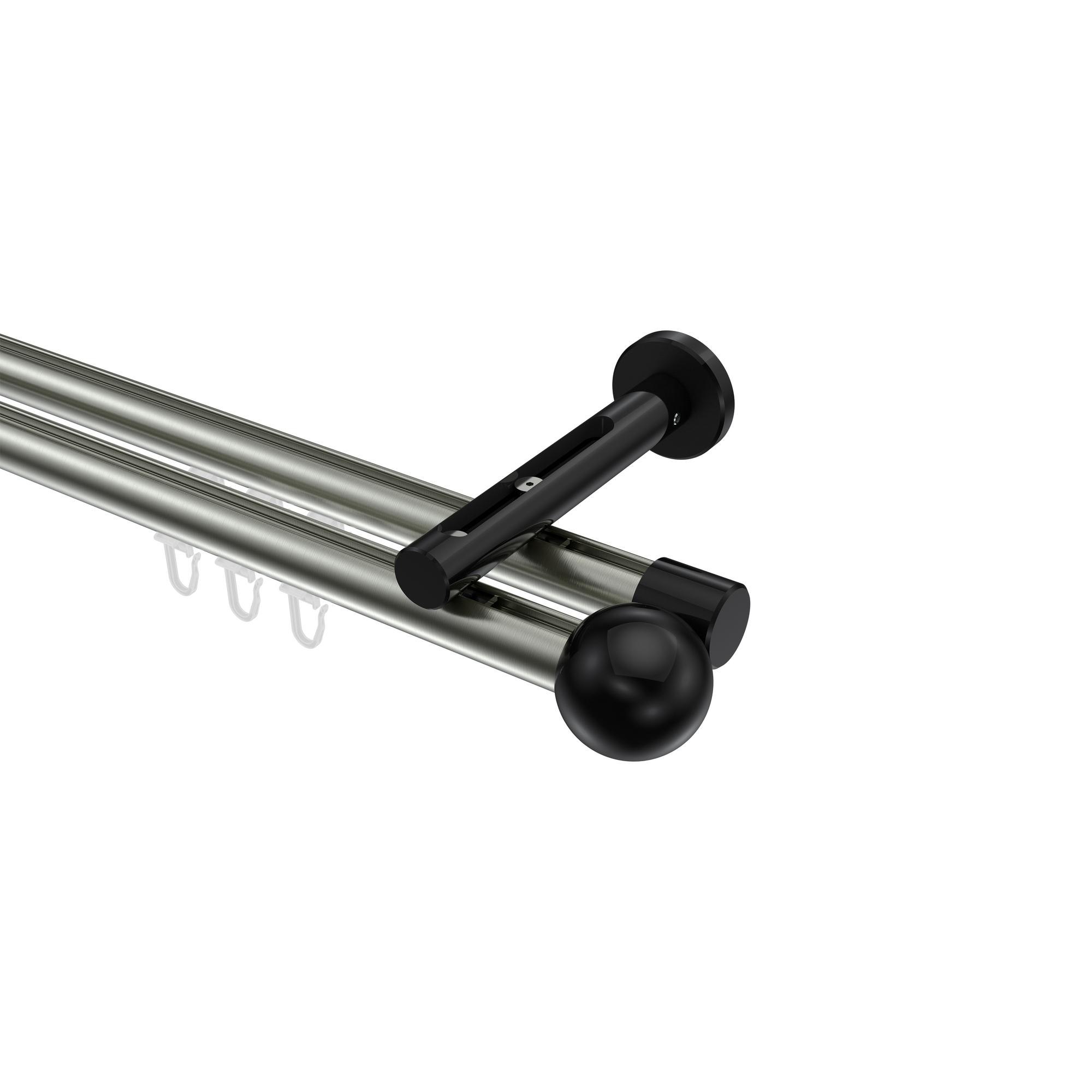 Gardinenstange mit Innenlauf Edelstahl-Optik / Schwarz, Aluminium / Metall 20 mm Ø Siteno Luino, 2-läufig Gardinenstange mit Innenlauf Edelstahl-Optik / Schwarz, Aluminium / Metall 20 mm Ø Siteno Luino, 2-läufig