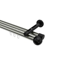 Gardinenstange mit Innenlauf Edelstahl-Optik / Schwarz, Aluminium / Metall 20 mm Ø Siteno Luino, 2-läufig Gardinenstange mit Innenlauf Edelstahl-Optik / Schwarz, Aluminium / Metall 20 mm Ø Siteno Luino, 2-läufig