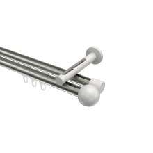 Innenlauf-Vorhangstange Edelstahl-Optik / Weiß, Aluminium / Metall 20 mm Ø Siteno Luino, zweiläufig Innenlauf-Vorhangstange Edelstahl-Optik / Weiß, Aluminium / Metall 20 mm Ø Siteno Luino, zweiläufig