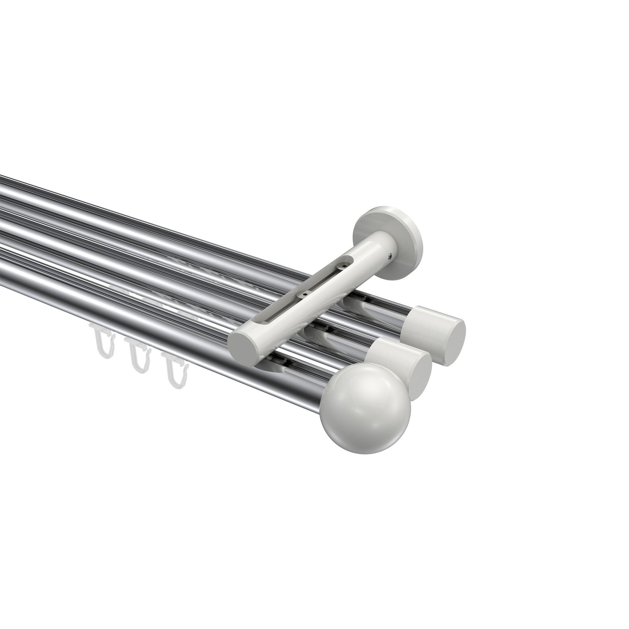 Gardinenstange mit Innenlauf Chrom / Weiß, Aluminium / Metall 20 mm Ø Siteno Luino, 3-läufig Gardinenstange mit Innenlauf Chrom / Weiß, Aluminium / Metall 20 mm Ø Siteno Luino, 3-läufig