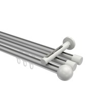 Gardinenstange mit Innenlauf Silbergrau / Weiß, Aluminium / Metall 20 mm Ø Siteno Luino, dreiläufig Gardinenstange mit Innenlauf Silbergrau / Weiß, Aluminium / Metall 20 mm Ø Siteno Luino, dreiläufig