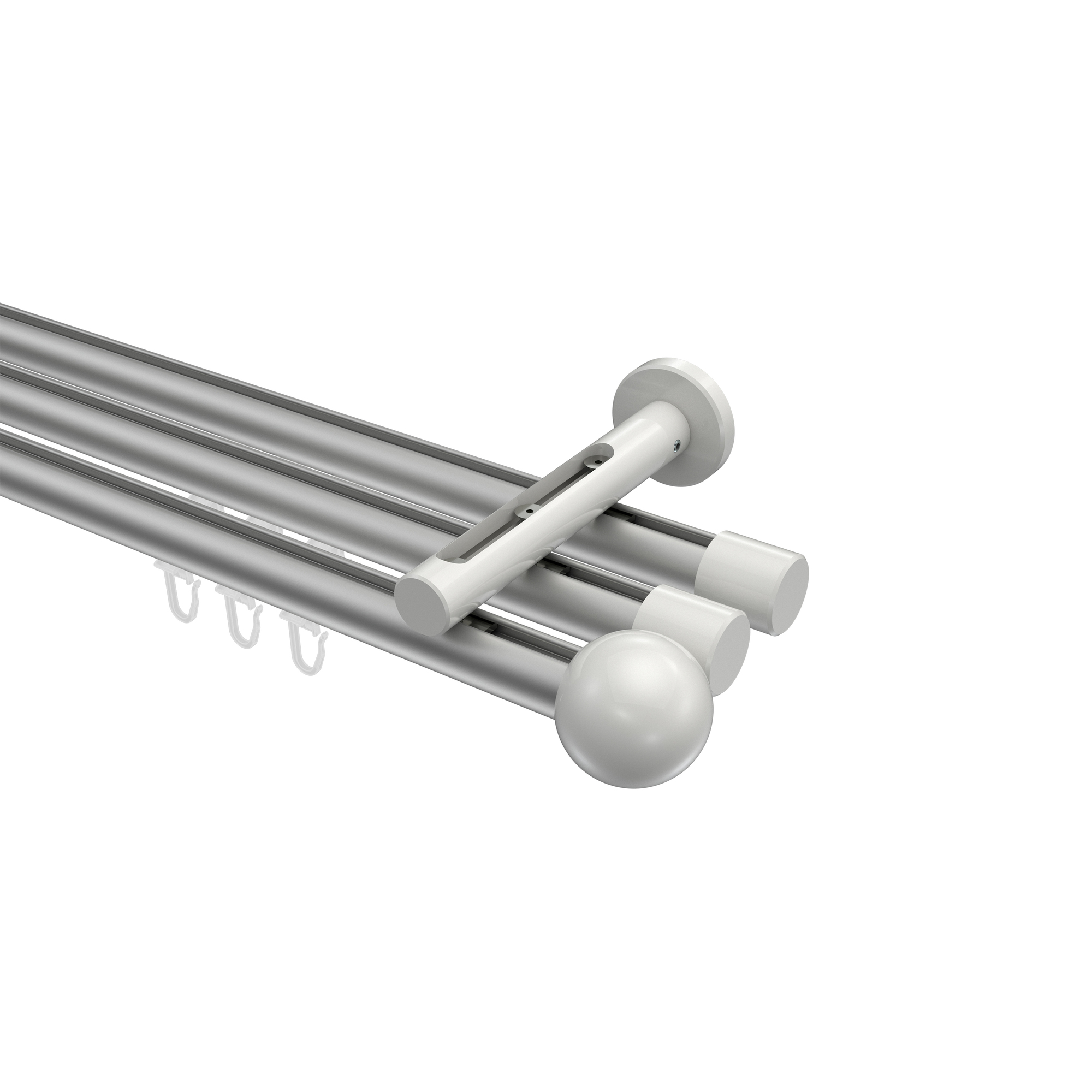 Gardinenstange mit Innenlauf Silbergrau / Weiß, Aluminium / Metall 20 mm Ø Siteno Luino, dreiläufig Gardinenstange mit Innenlauf Silbergrau / Weiß, Aluminium / Metall 20 mm Ø Siteno Luino, dreiläufig