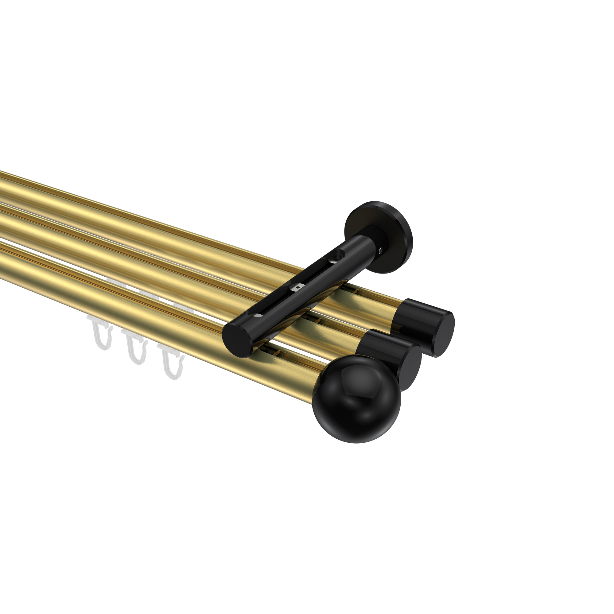 Gardinenstange mit Innenlauf Messing-Optik / Schwarz, Aluminium / Metall 20 mm Ø Siteno Luino, 3-läufig Gardinenstange mit Innenlauf Messing-Optik / Schwarz, Aluminium / Metall 20 mm Ø Siteno Luino, 3-läufig