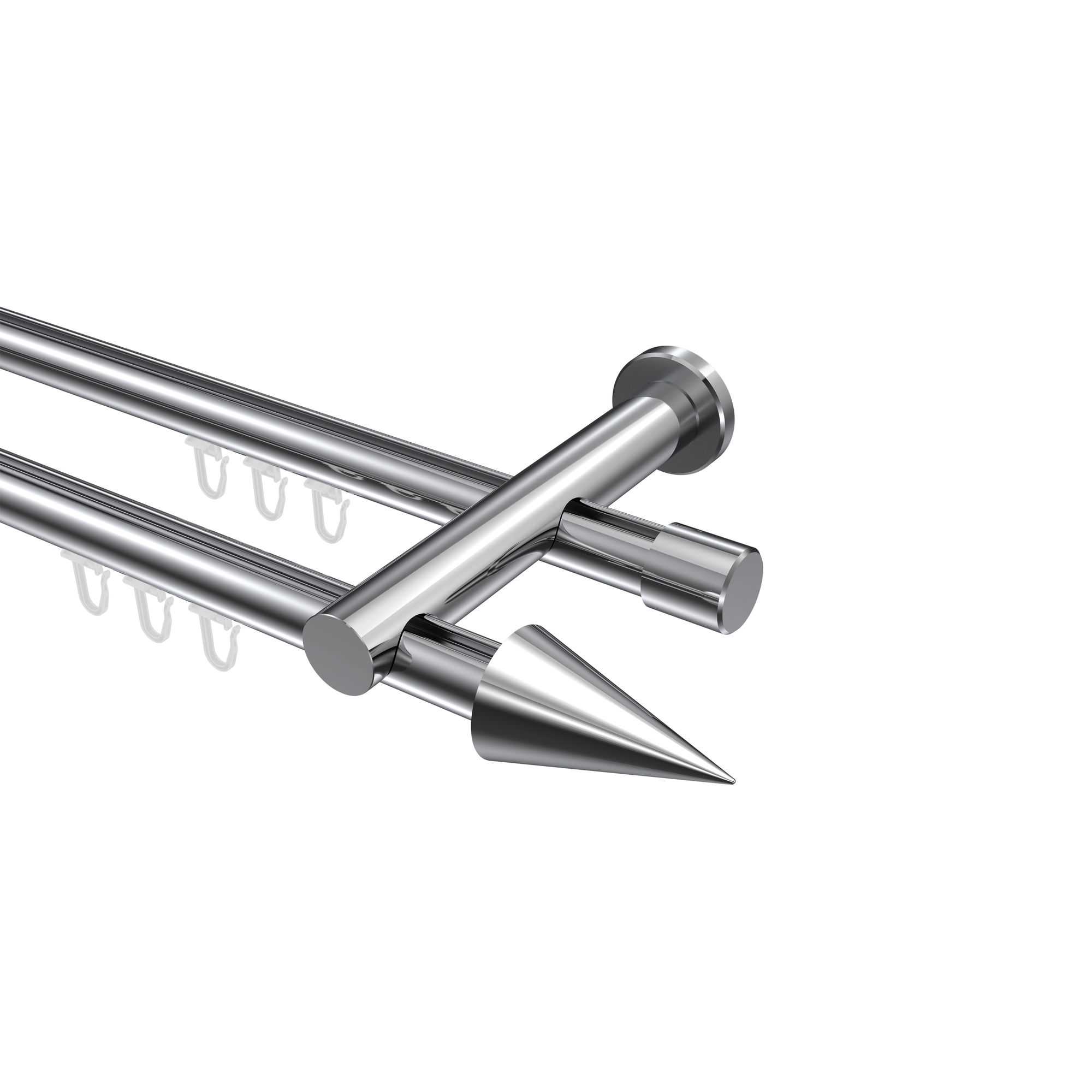 Innenlauf-Vorhangstange Chrom, Metall 20 mm Ø Platon Savio, doppelläufig Innenlauf-Vorhangstange Chrom, Metall 20 mm Ø Platon Savio, doppelläufig