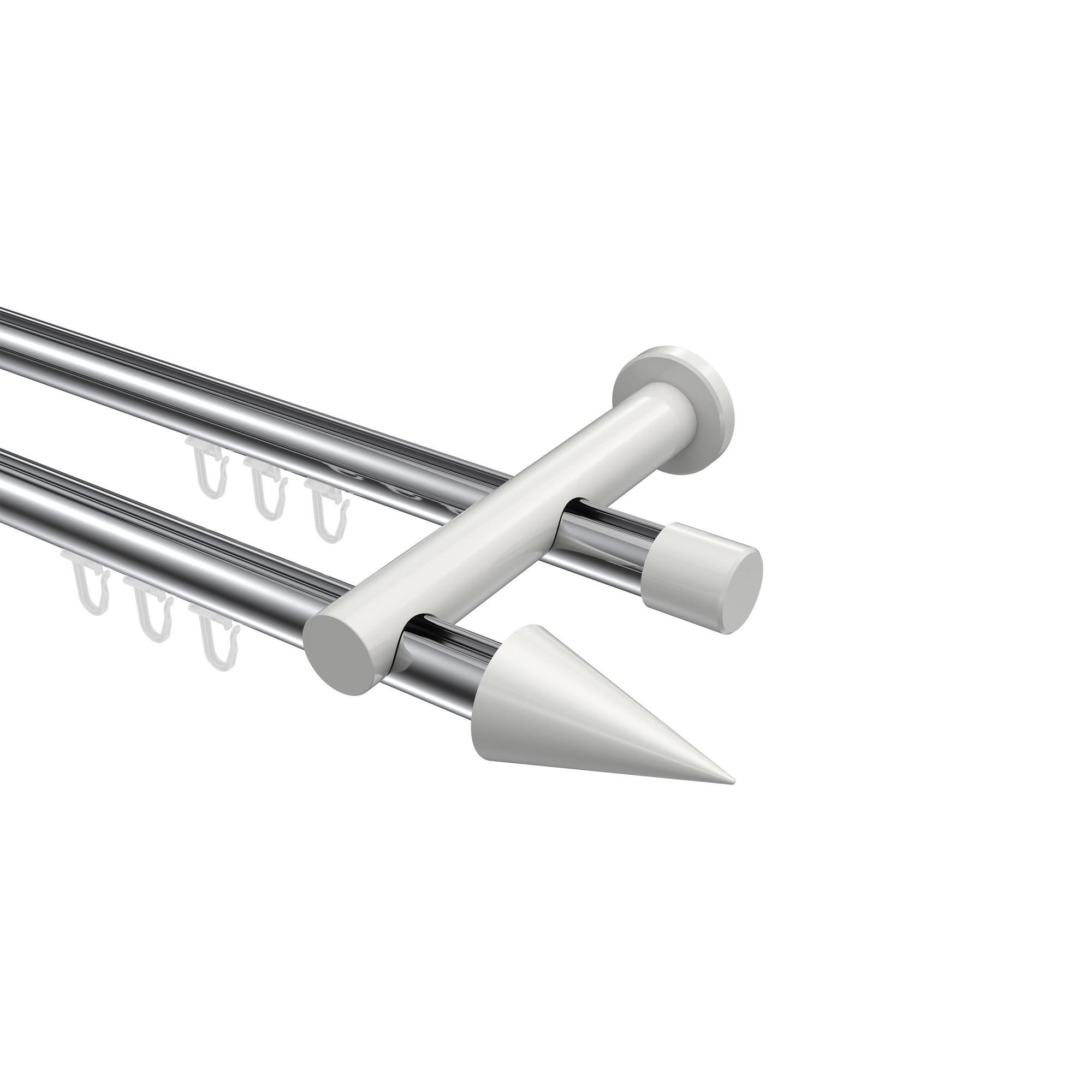 Innenlauf-Vorhangstangen Chrom / Weiß, Metall 20 mm Ø Platon Savio, 2-läufig Innenlauf-Vorhangstangen Chrom / Weiß, Metall 20 mm Ø Platon Savio, 2-läufig