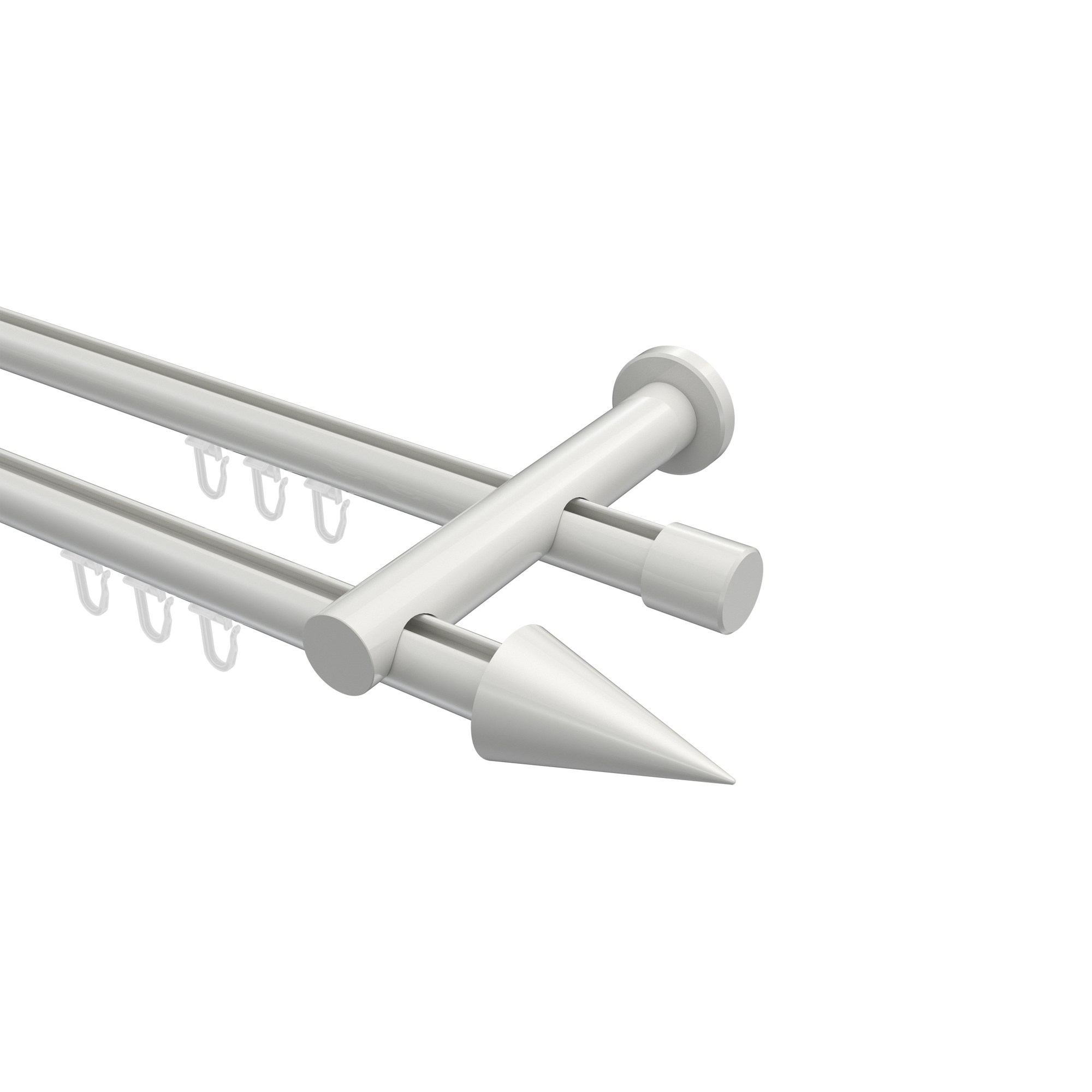 Innenlauf-Vorhangstange Weiß, Metall 20 mm Ø Platon Savio, doppelläufig Innenlauf-Vorhangstange Weiß, Metall 20 mm Ø Platon Savio, doppelläufig